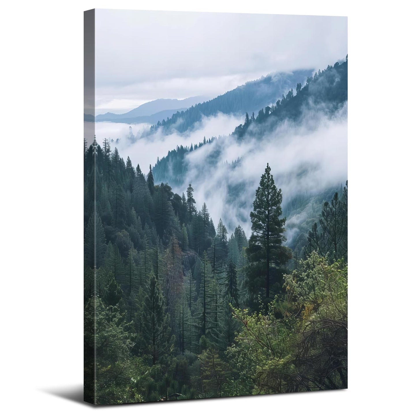 Great Smoky Mountain Wall Art Foggy Forest Landscape Picture Canvas Prints for Living Room Bathroom Misty Pine Tree Wall Decor Nature Green Tropical Poster Painting Artwork Home Decorations 12x16”