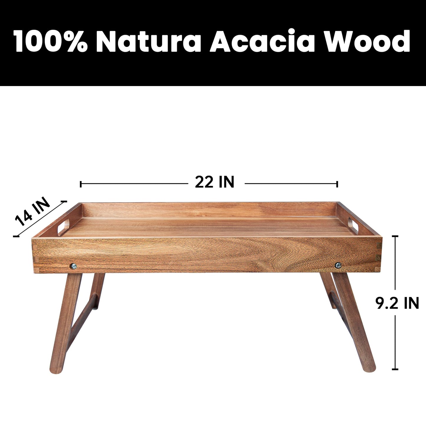 Taxenxar Extra Large Folding Bed Tray Table, 22’’ x 14’’ Acacia Wood Breakfast Tray, Food Serving Tray with Legs for Eating in Bed