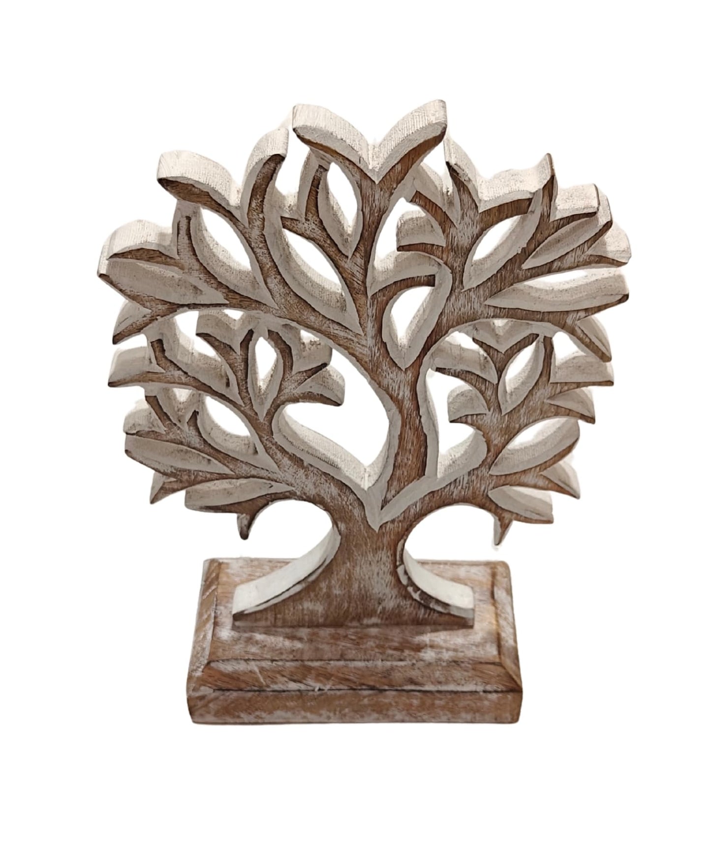VANIYA CRAFTS® Wooden Tree of Life Decor – Handmade Carved Sculpture Statue for Home Decor, Living Room, Bedroom, Office Desk, or Shelf Display (Antique White)