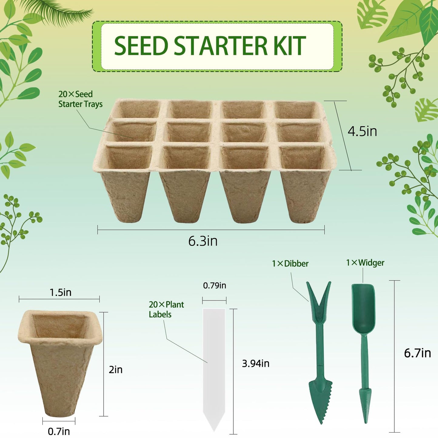 Hanmsen Seed Starter Tray,240 Cell Biodegradable Peat Pots Seed Starter Kit,Organic Germination Trays for Vegetable Flower Seedlings with 20 Plant Labels & 2 Garden Tools -20 Pack