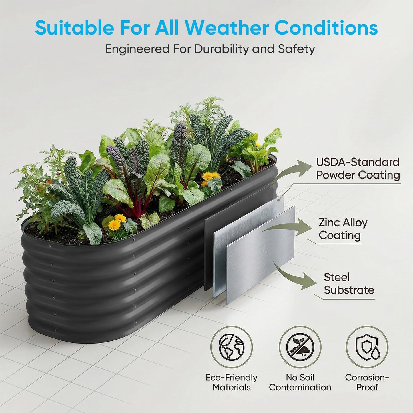 TABU Galvanized Raised Garden Bed Outdoor, 8x4x1.5 Ft Metal Planter Box with Anti-Cutting Edge, Rust-Resistant Garden Bed Kit for Outdoor Gardening, for Vegetables, Flowers, Herbs, Grey
