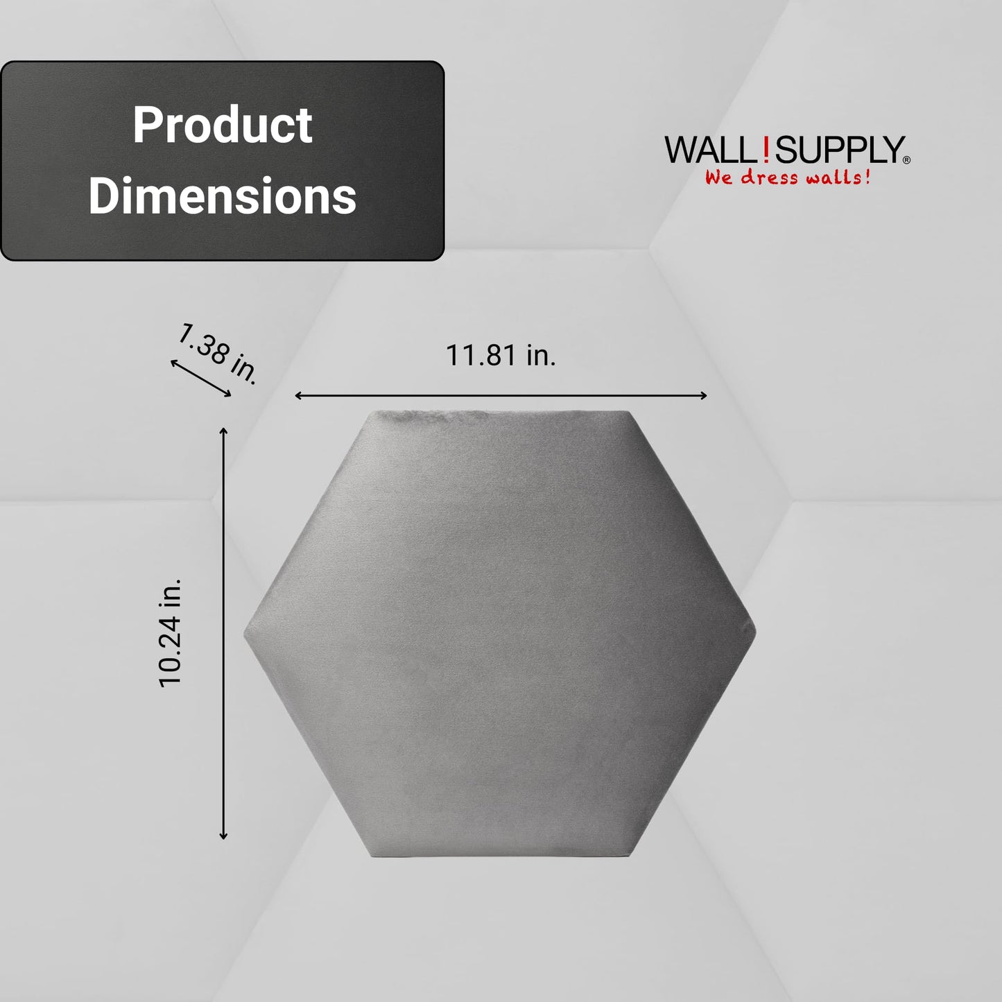 Wall!Supply - Gray Hexagon Velvet Wall Panels - Plush Textile Wall Covering for Feature Walls - Textured Peel-and-Stick Wallpaper Alternative - Sound Dampening - Easy DIY Installation (2-Pack)