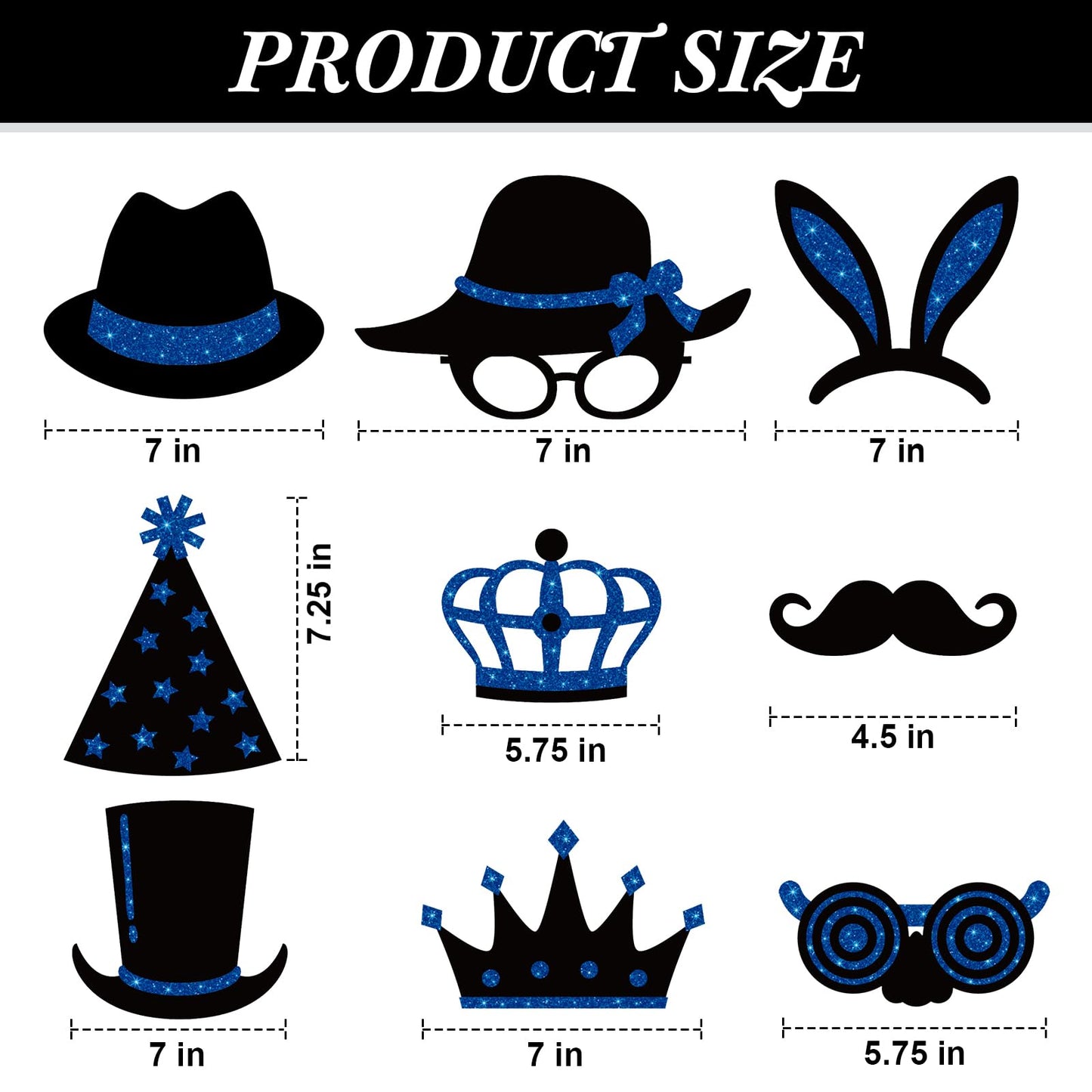 Zonon 24 Pcs Funny Photo Booth Props Class of 2026 Graduation Birthday Wedding Family Class Reunion Prom Disco Party Celebration Decoration Supplies Mix of Hats, Lipstick, Tie(Blue and Black)