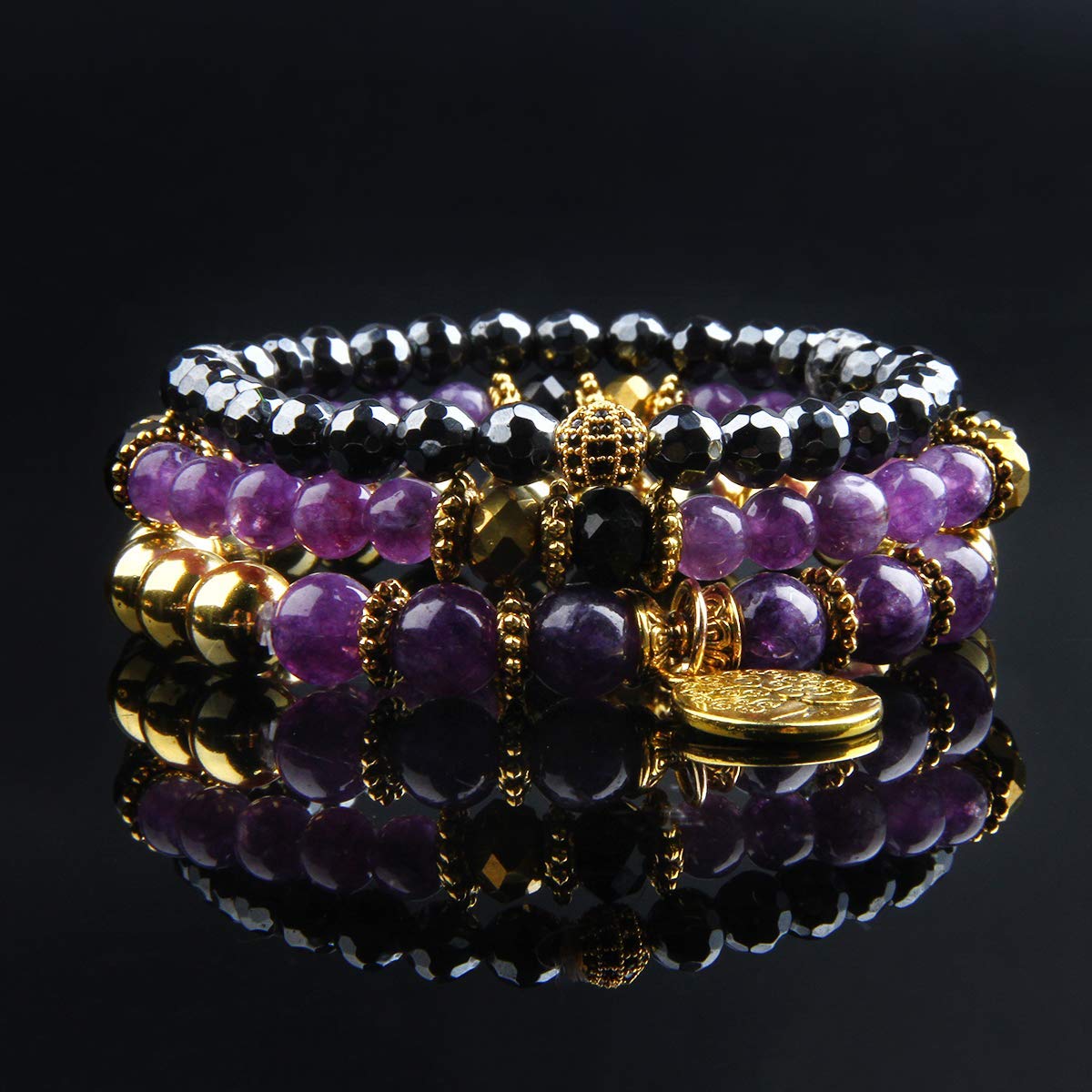 Jardme Healing Crystal Bracelets for Women, 8mm Beaded Natural Stone Stretch Chakra Bracelets Tree of Life Bracelet Jewelry Gifts for Women