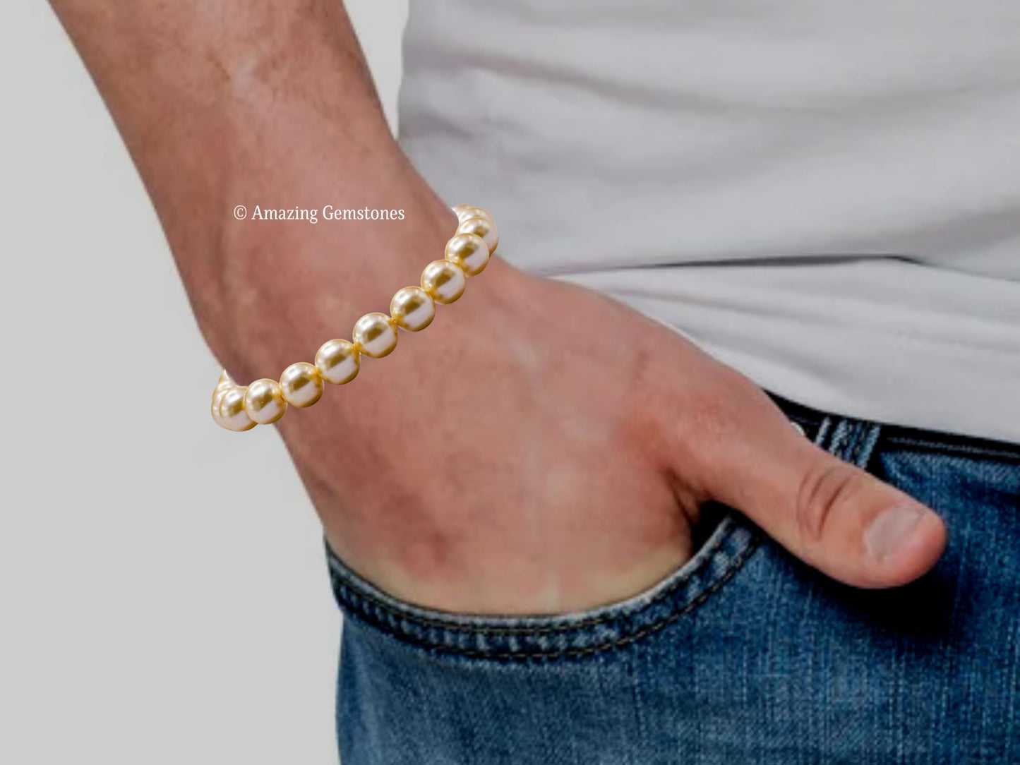 Amazing Gemstone Crystal Bracelet for Women Men's Gifts - Protection Healing Crystal Bracelet - 8mm Gemstone Beaded Stretchable Bracelet Pulseras Para Hombres Mujer Stocking Stuffers Mothers Day Gift (Yellow Pearl)