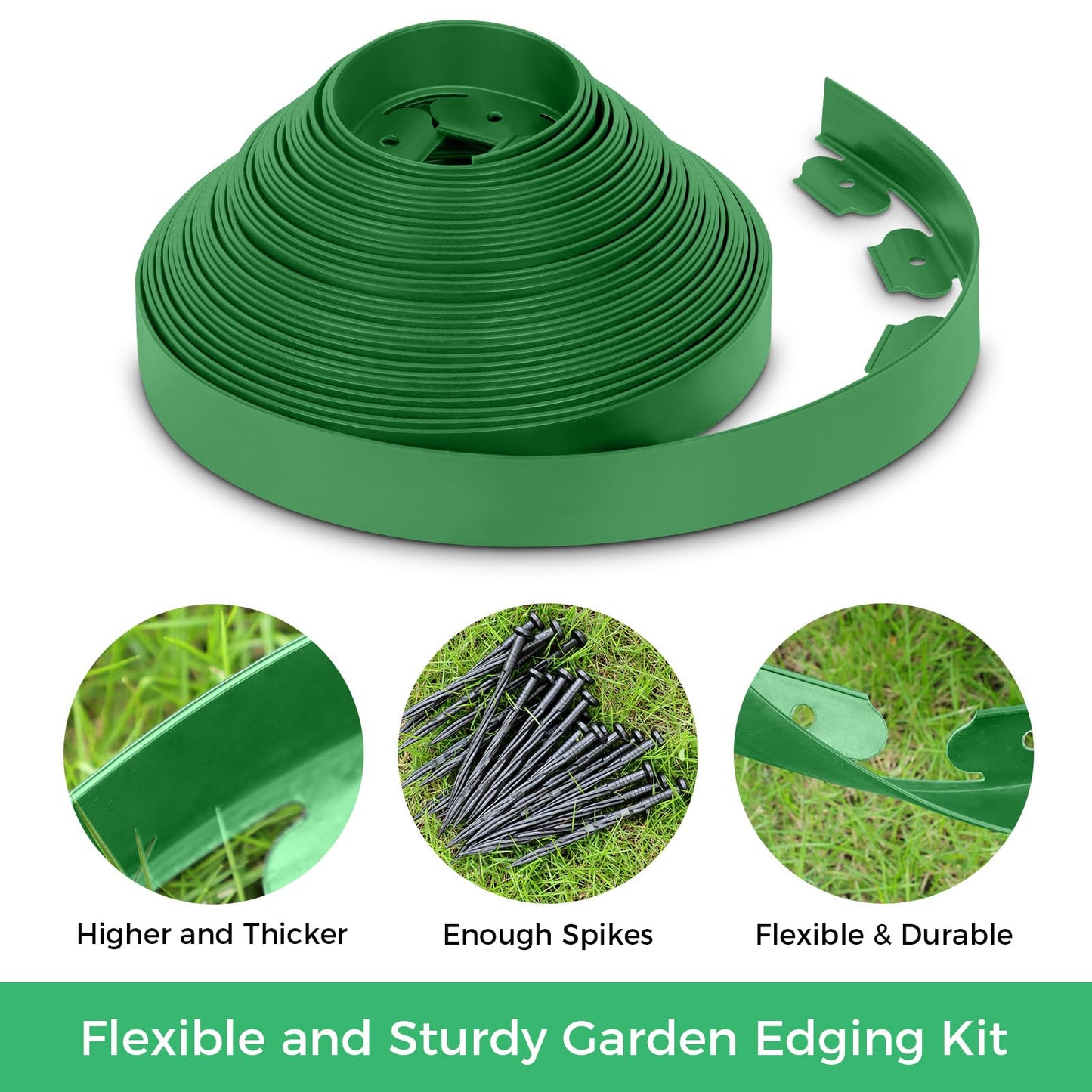 2-Inch x 50 FT Landscape Edging Border with 75 Stakes, Garden Edging Border Lawn Edging Border, Plastic Edging Border Flexible for Garden Flower Beds Lawn Yard Paver Pathway (Green)
