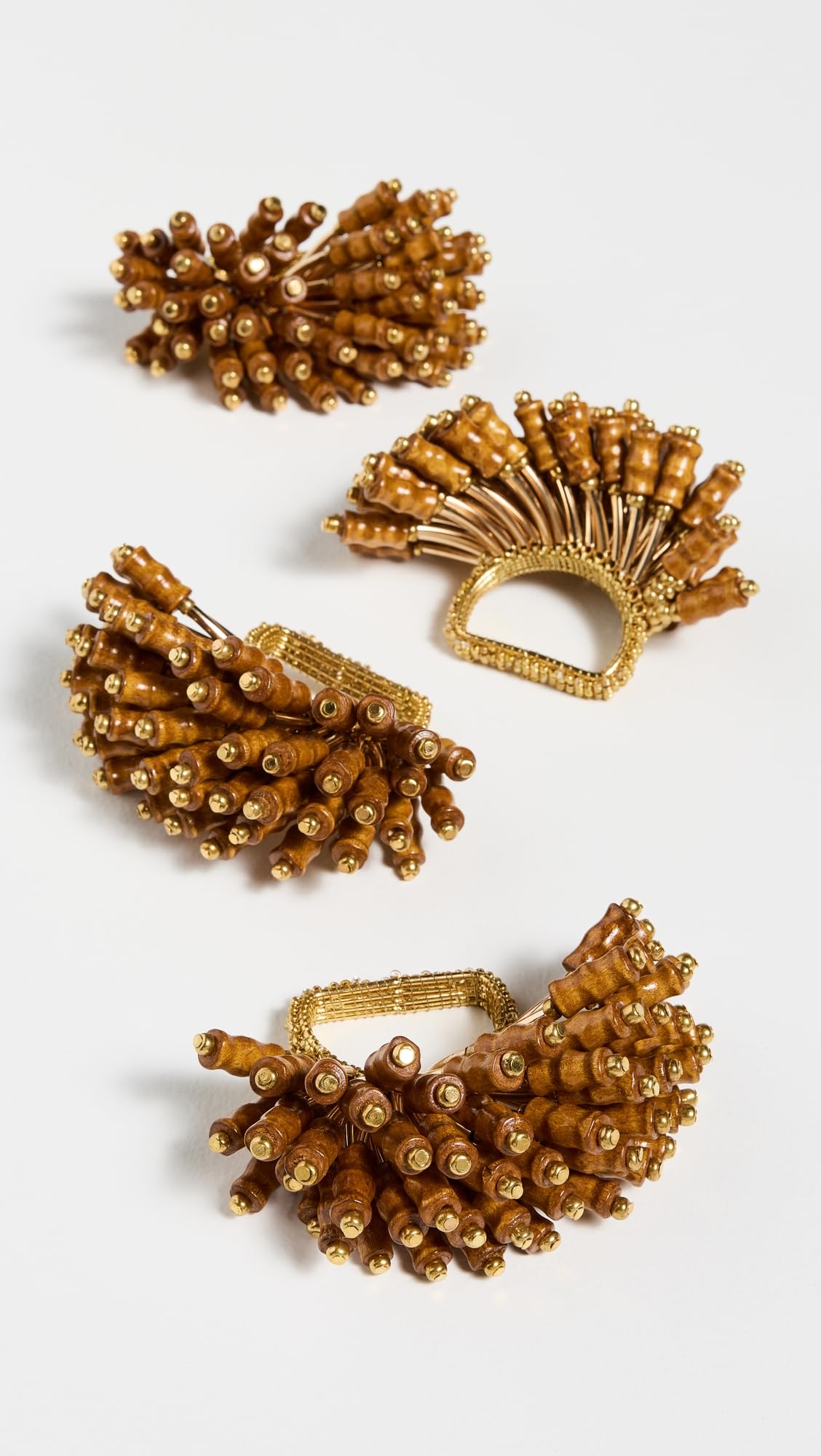 Kim Seybert Women's Royal Palm Napkin Rings Set of 4, Brown/Gold, One Size