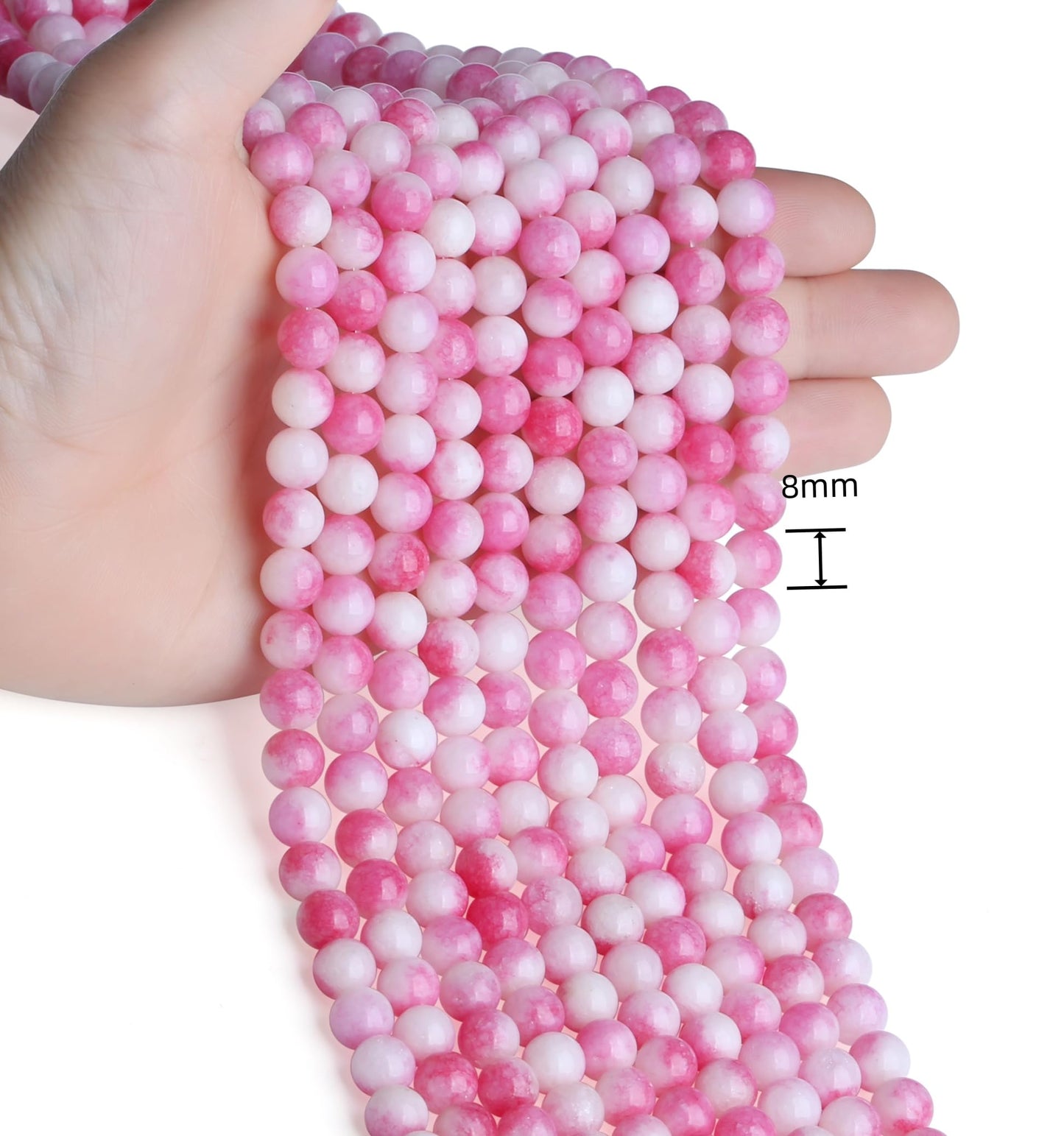 NUKAYAI Natural Stone Beads 100pcs 8mm Pink Tourmaline Jade Round Stone Beading Loose DIY Smooth Beads for Bracelet Necklace Earrings Making