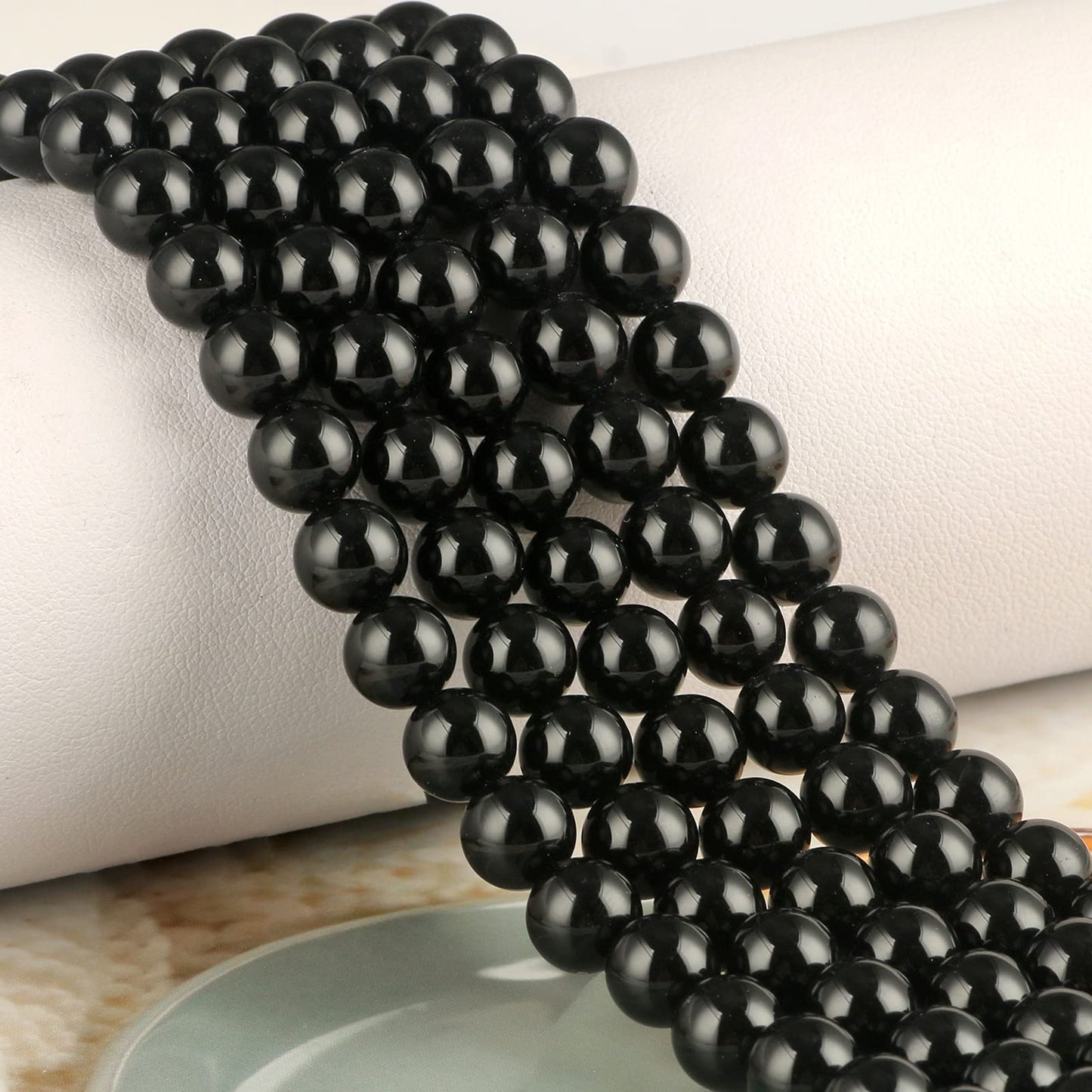 NITOPUPU 100Pcs 8mm Natural Smooth Black Agate Beads Round Loose Gemstone Stone Beads for Jewerly Making with Crystal Stretch Cord