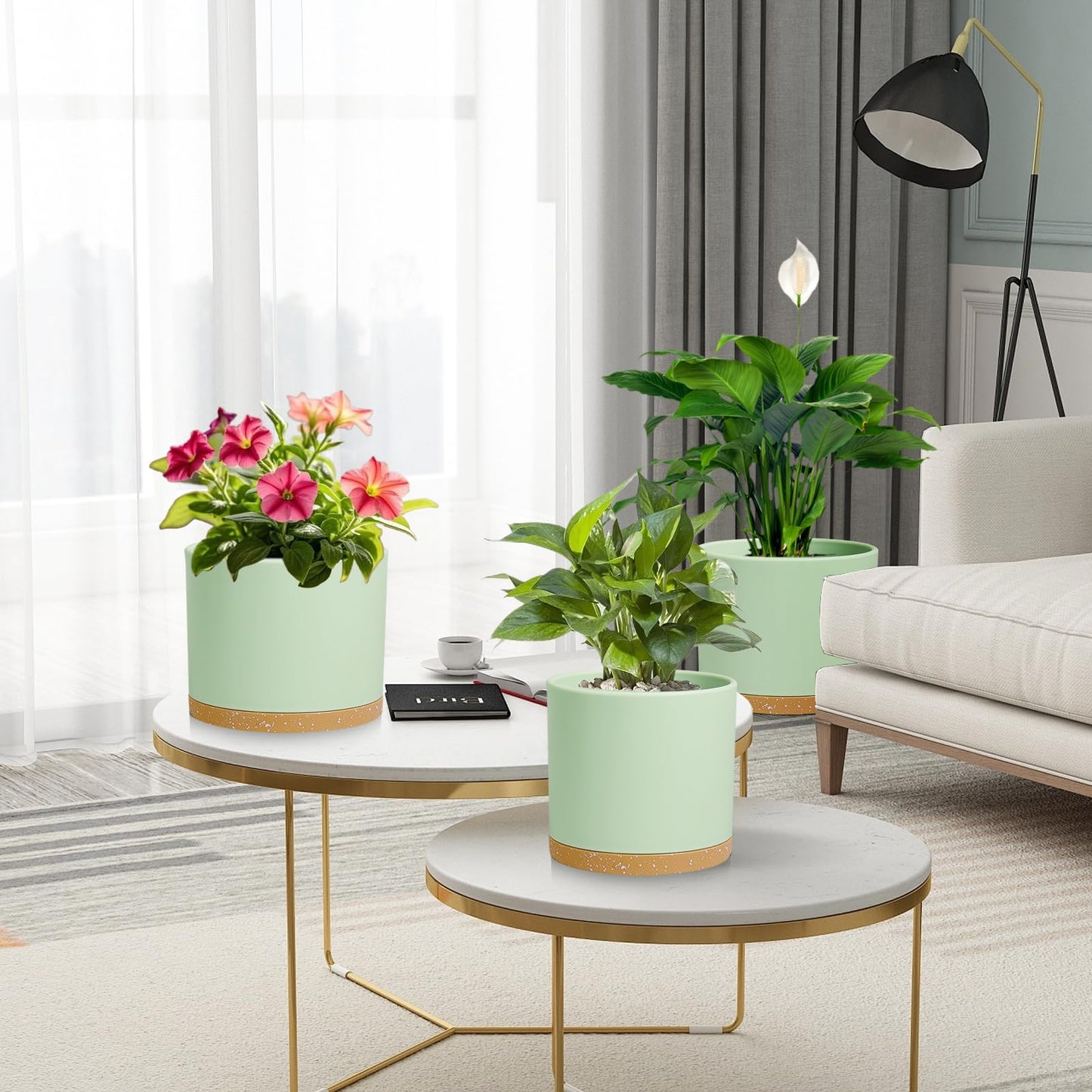 DGJDLWHX Large Plant Pots Set of 3 – 8", 9", 10" Indoor Flower Pots with Drainage Holes and Saucers, Big Planters for Monstera, Fiddle Leaf Fig, Snake Plant – 5 Colors