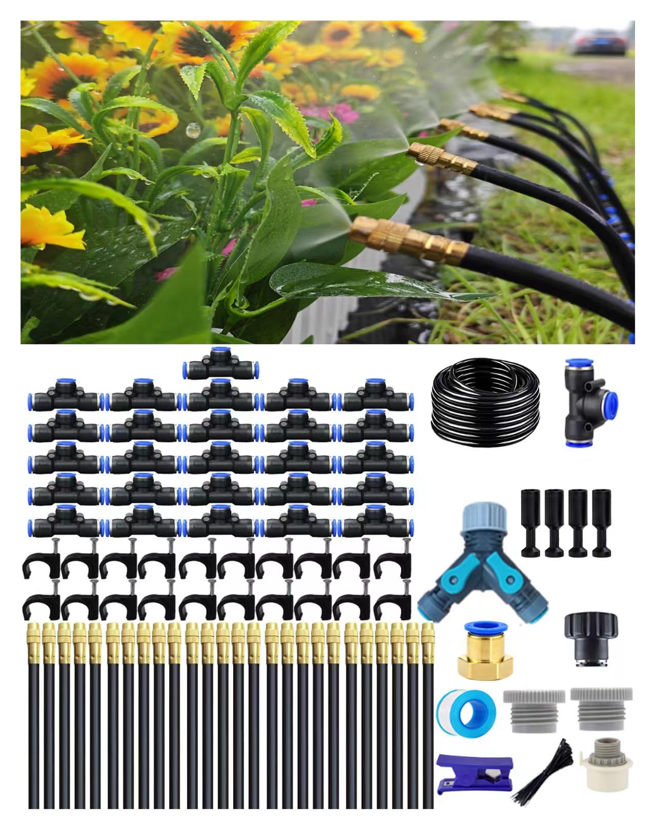 Drip Irrigation System,Automatic Garden Watering System,360° Adjustable Spray Sprinkler Kit, Easy Installation No Tools, Fine Mist Watering forGarden,Patio,Potted Plants,Courtyard Watering System