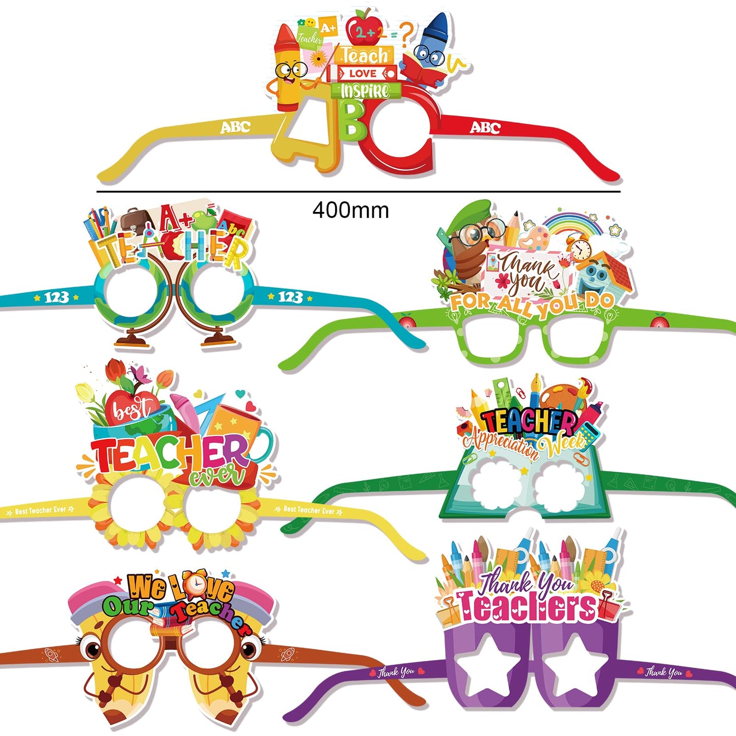 HOWAF 28pcs Thank You Teachers Paper Eyeglasses for Teacher Appreciation Week Photo Booth Props, Teacher Appreciation Week Eyewear Glasses for Teachers Day Decorations, Thank You Teachers Glasses