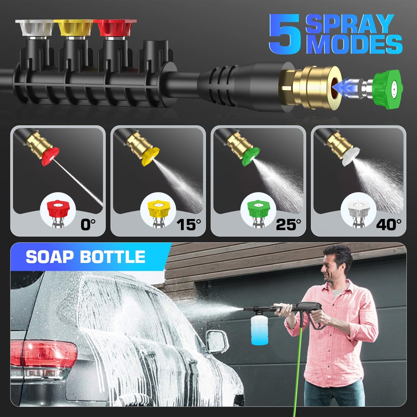 4800PSI Electric Pressure Washer- 3.8GPM High Power Washer with 33FT Hose Reel, 4 Spray Tips and Soap Bottle for Car Washing, Fence Cleaning, Patio Maintenance（Upgraded） (Green)