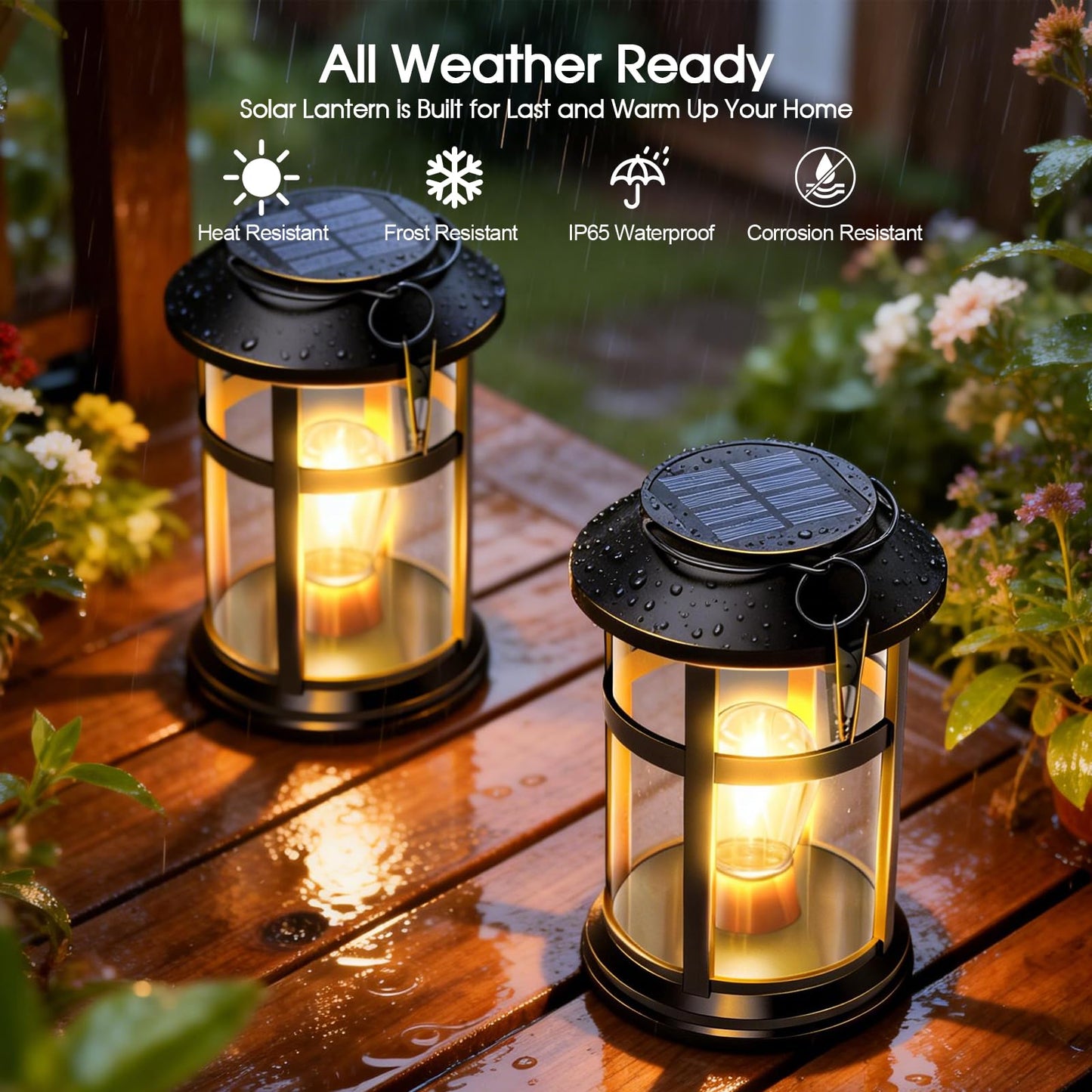 GARPAR Solar Lanterns Outdoor Waterproof with Wall Mount Kit, Upgraded Brighter Hanging Solar Lights for Outside, Auto On/Off Solar Powered Lantern for Garden Yard Patio Porch Decor, Gift for Mom