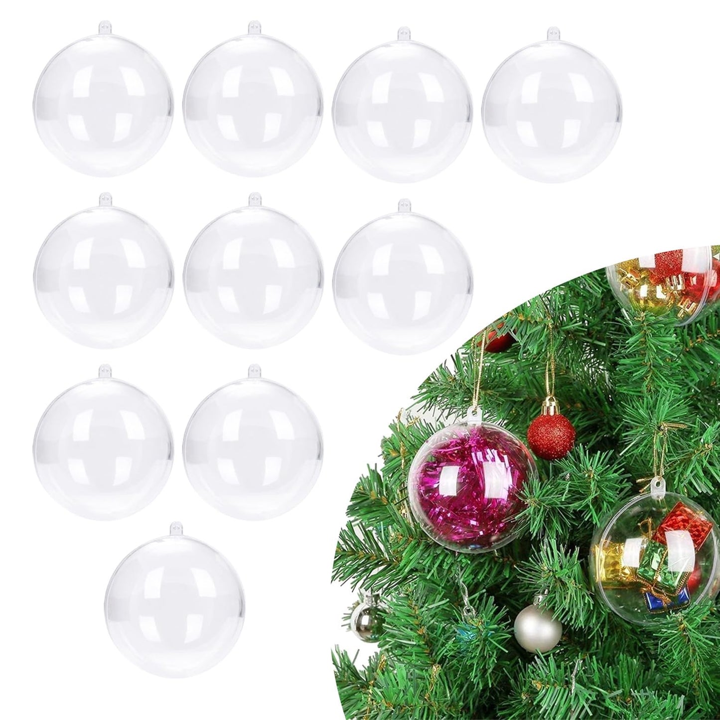 ZUOKEMY 10 Pcs 3.14 inch Filling Transparent Plastic Decorative Call DIY Craft Ball Transparent Ball Christmas, Birthday, Wedding, Party and Home Decoration Ornaments ((3.14"/80mm))