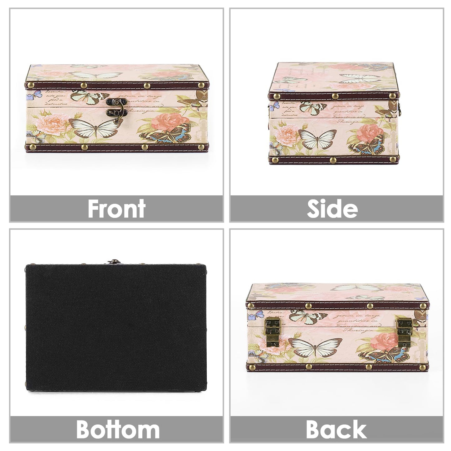 ELLDOO Butterfly Treasure Chest Box, Wooden + PU Leather Storage Decorative Box for Jewelry Trinkets Photos, Rectangular Keepsakes Box for Girls Women Gifts