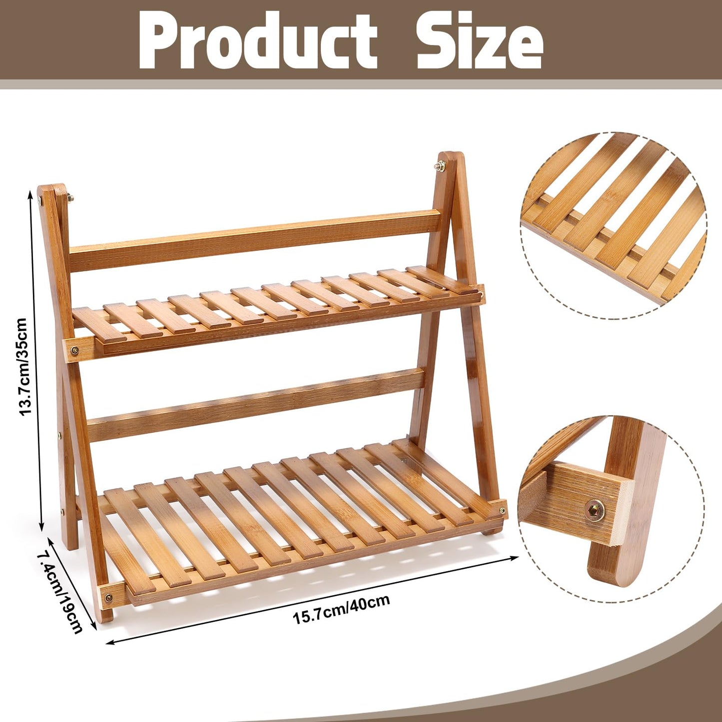 HCEWSBFD 14.6"/18.5" 2 Tiers Bamboo Plant Stand Shelf Wicker-Look Coffee Station Organizer Matcha Station Shelf Bamboo Mug Holder Countertop Kitchen Shelfs Condiment for Office Decorate Storage Rack
