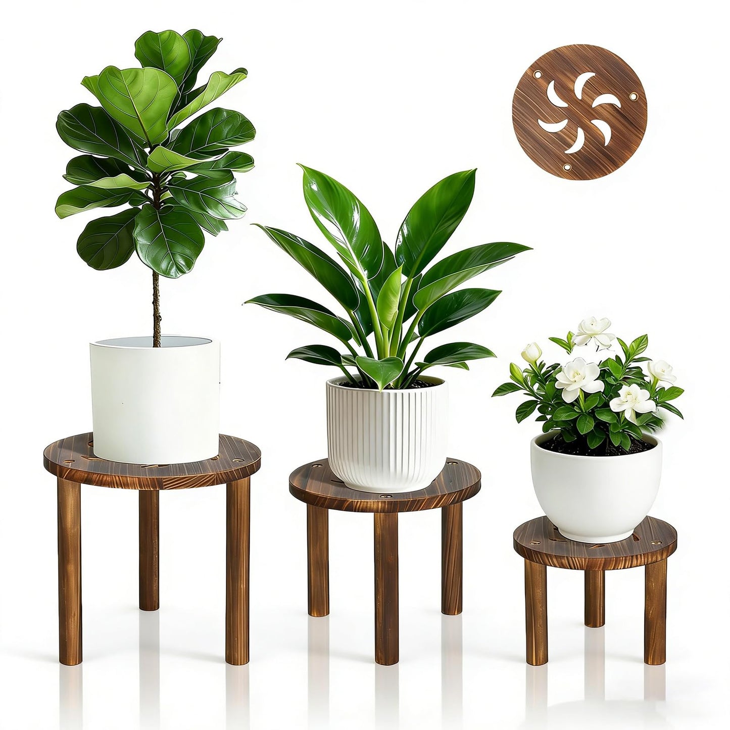 Jotboom 3-Pack Wooden Plant Stand Indoor, Mid Century Plant Stands for 6-11 Inch Pots, Modern Plant Stool for Large Plants, Heavy Duty Tall Plant Holder for Small Apartment Living Room Balcony Office