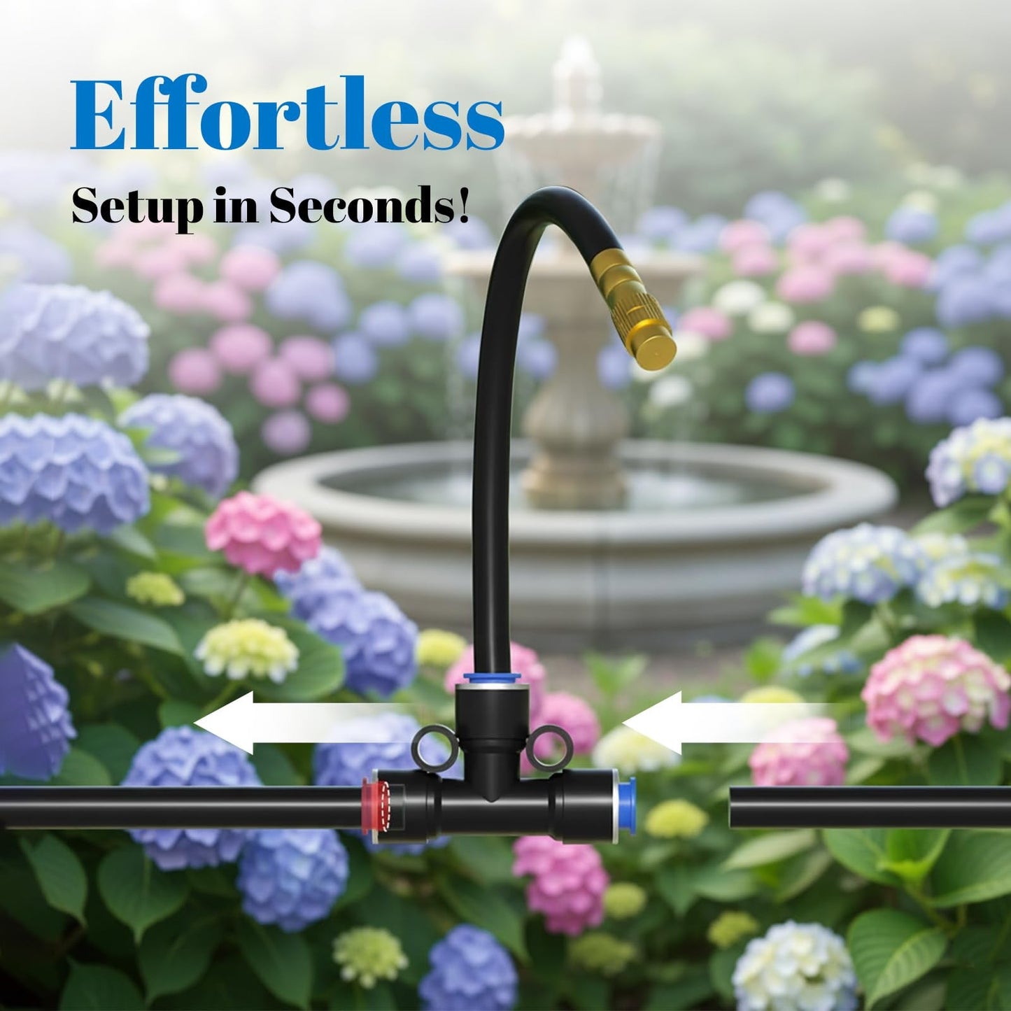 100ft 1/4-Inch Drip Irrigation Kit with 16 Adjustable Copper Nozzles, Automatic Atomizing Watering Sprinkler System for Garden, Raised Beds, Lawn, Greenhouse & Patio