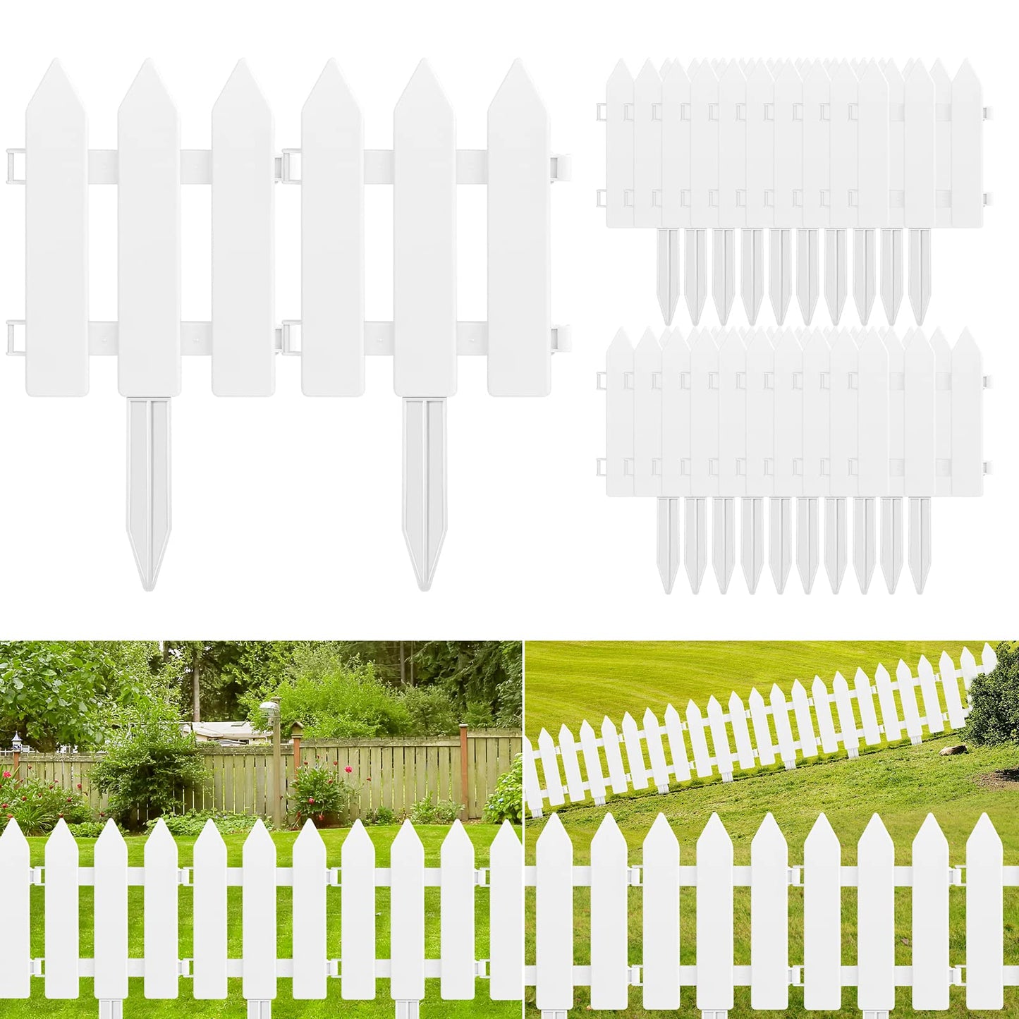 ELECLAND White Plastic Garden Fence with 22 Pieces, Picket Fence Edgings for Lawn, Flowerbeds, Plant Borders, Decorative Yard