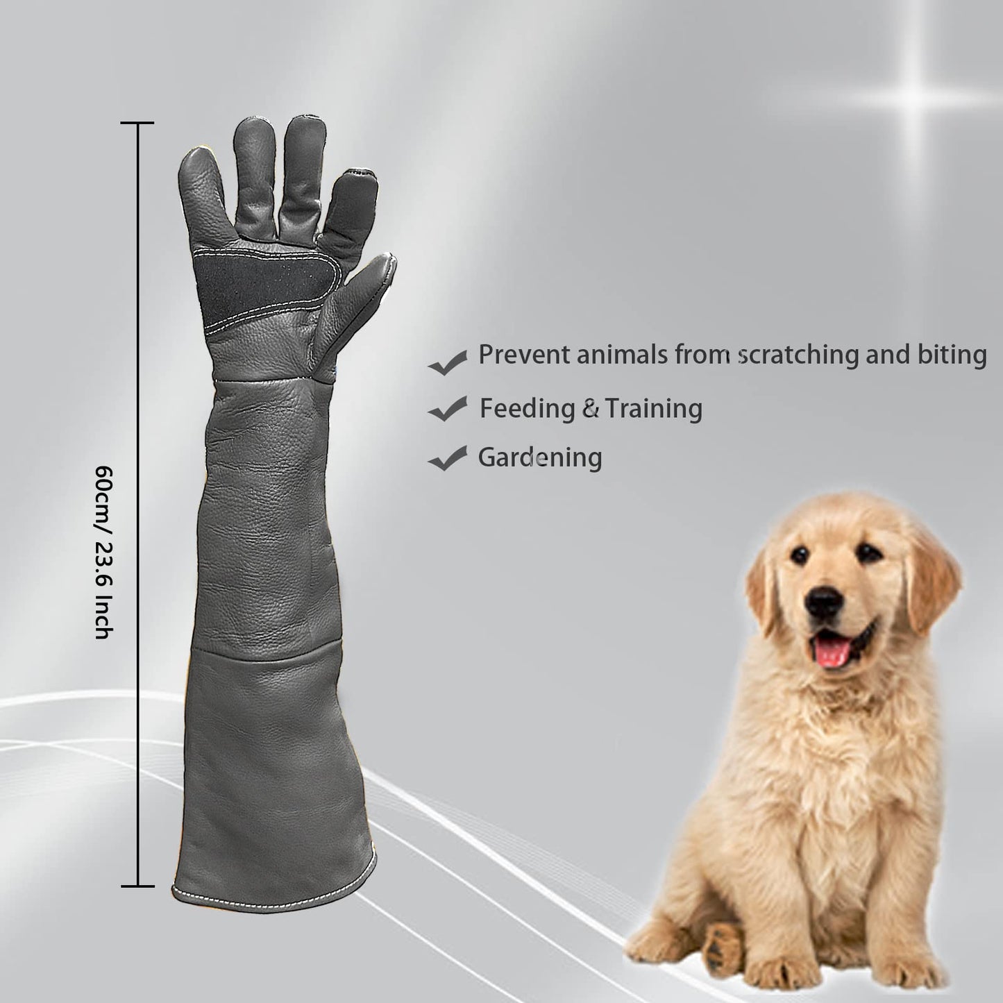 FIPASEN Animal Handling Gloves Bite Resistant, 60cm/ 23.6In Bite Proof Glove for Welding, Gardening, Handling Cat/Dog/Bird/Snake/Lizard/Falcon/Reptile, Anti-Bite Work Gloves (Deep Color)