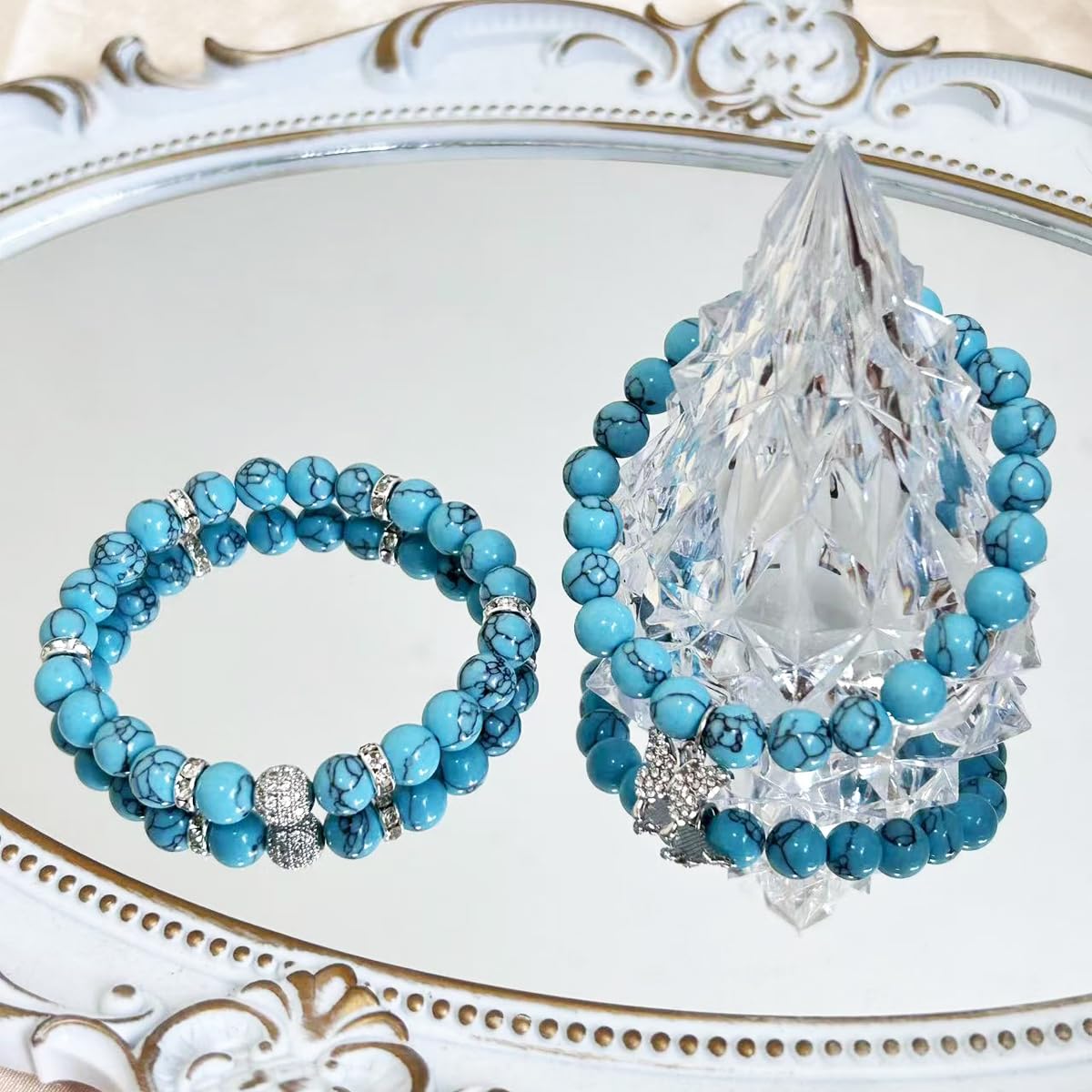 SNXPPFDC Crystal Bracelet - Healing Turquoise Bracelet - Butterfly Bracelets for Women - 8mm Natural Stone Beads Chakra Bracelets Couple Bracelets Friendship Bracelet (Turquoise, Butterfly)