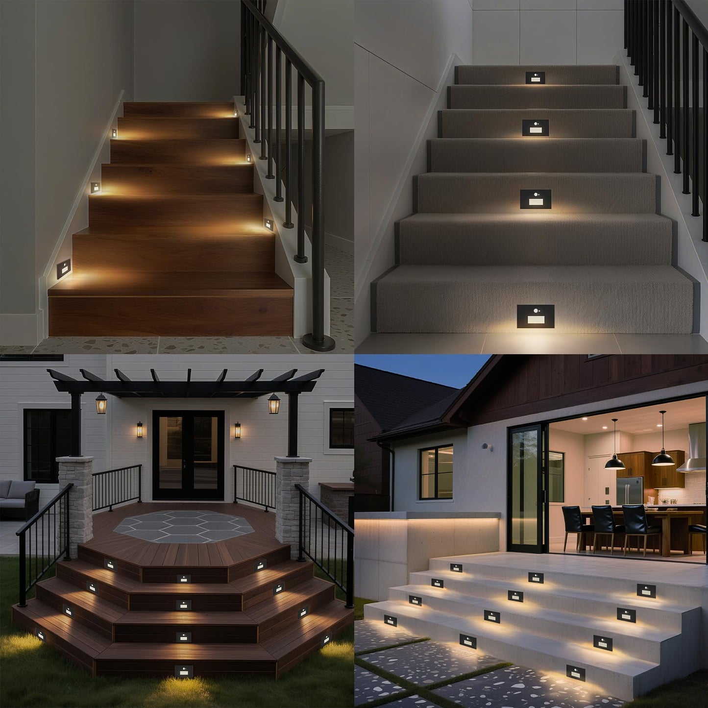 Jandov 4 Pack Motion Sensor Stair Lights Indoor Outdoor,Dimmable Motion Activated Step Lamp 3000K/4000K/6000K,Hardwired 120V 4W IP65 Waterproof Outside Stairway Light,Led Staircase Lights- Black