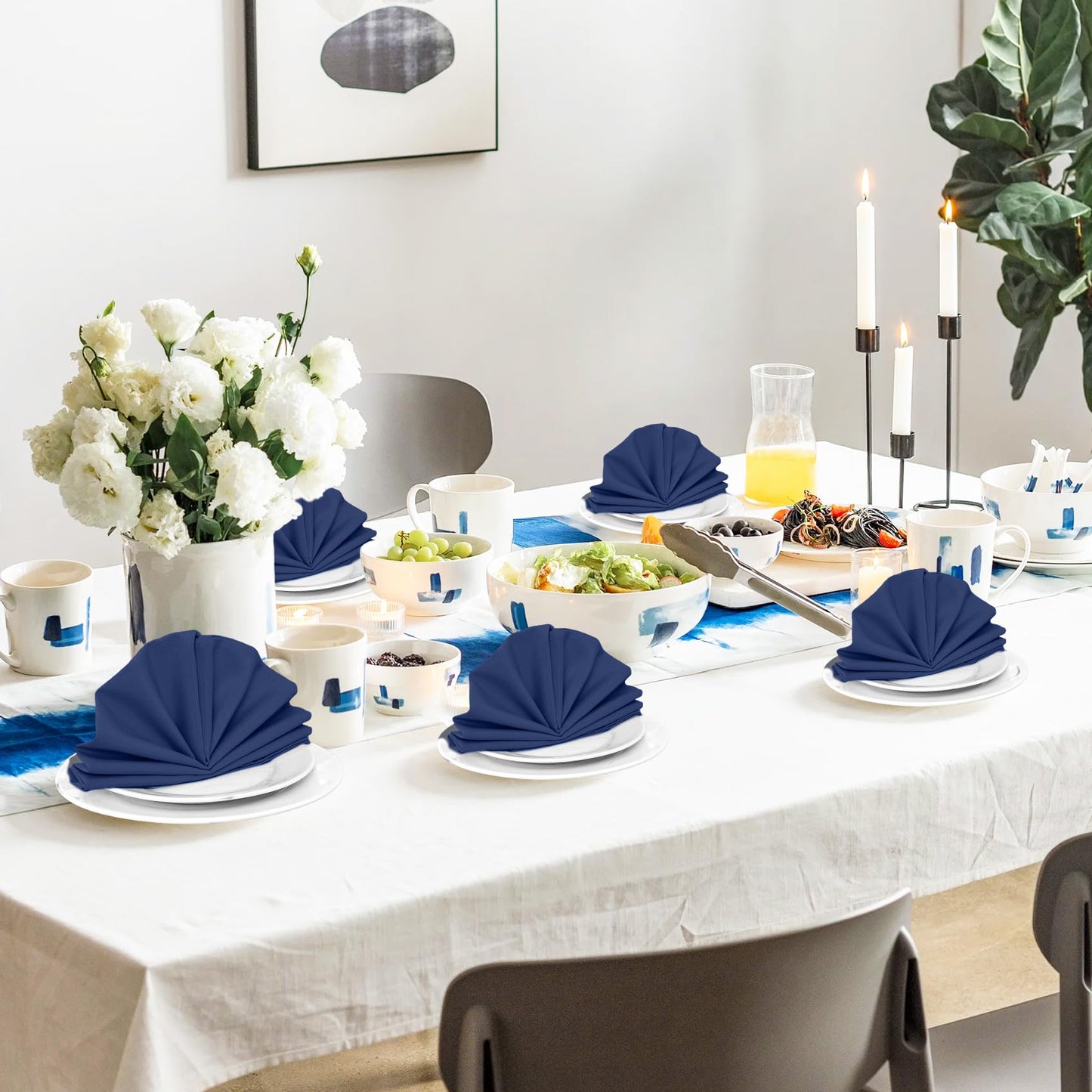 SuperO Set of 80 Cloth Napkins 17 x 17 Inch, Polyester Solid Washable Dinner Napkins with Hemmed Edges,Great for Restaurant, Wedding and Party(Navy Blue)