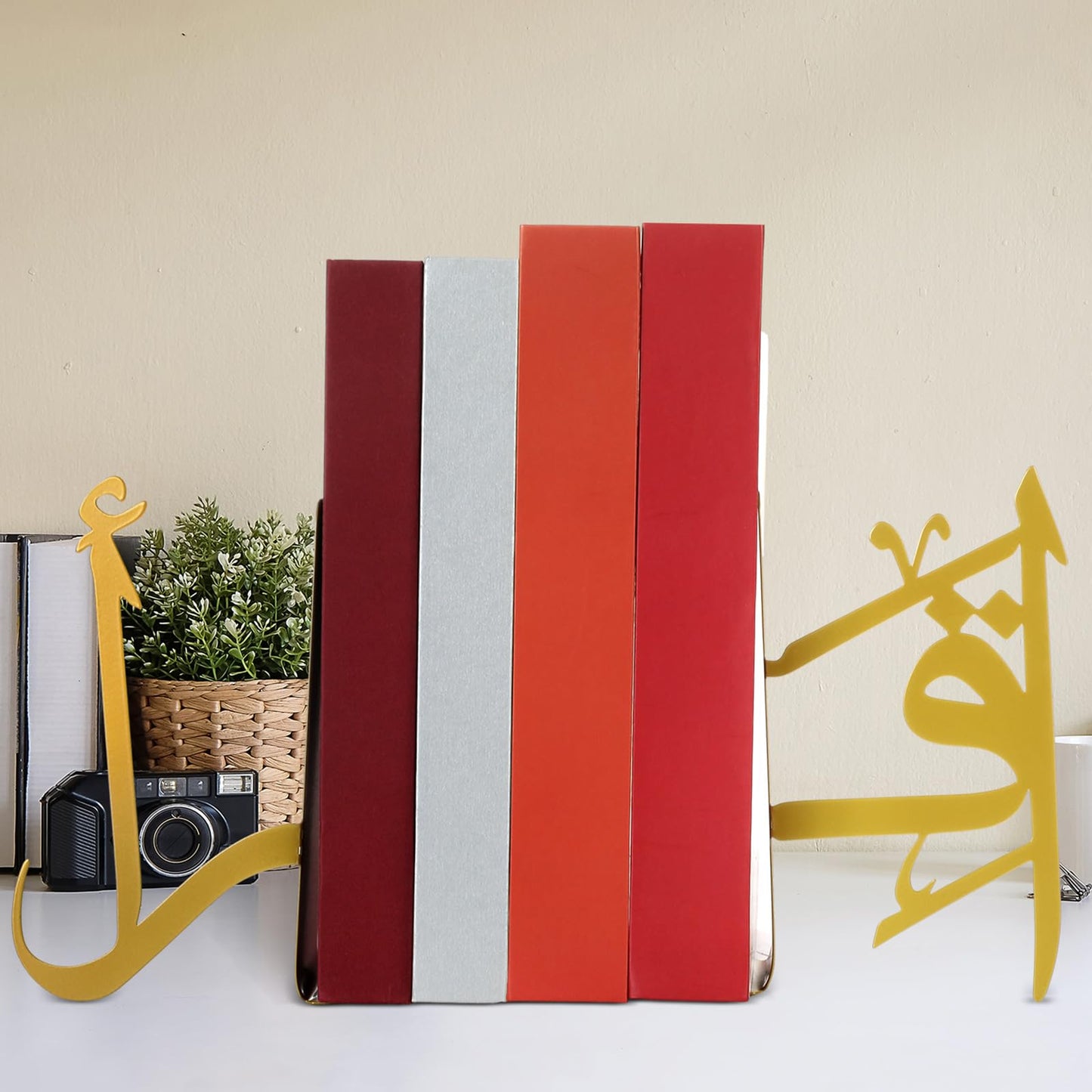 MorningRo 1 Pair IQRA Arabic Metal Bookend Decorative Arabic Metal Bookend Gold Ramadan Book End Eid Book Stopper Holders Islamic Decorations for Home Office Desk Bookshelf Decor Islamic Decor