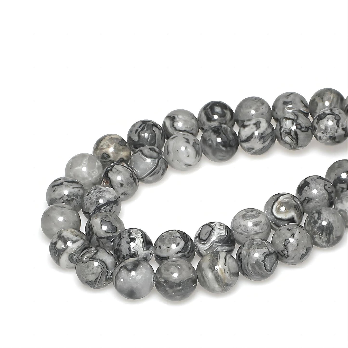 MJDCB AAA Natural Map Stone Beads Gray Picasso Stone Beads for DIY Bracelet Making 15" (6mm)