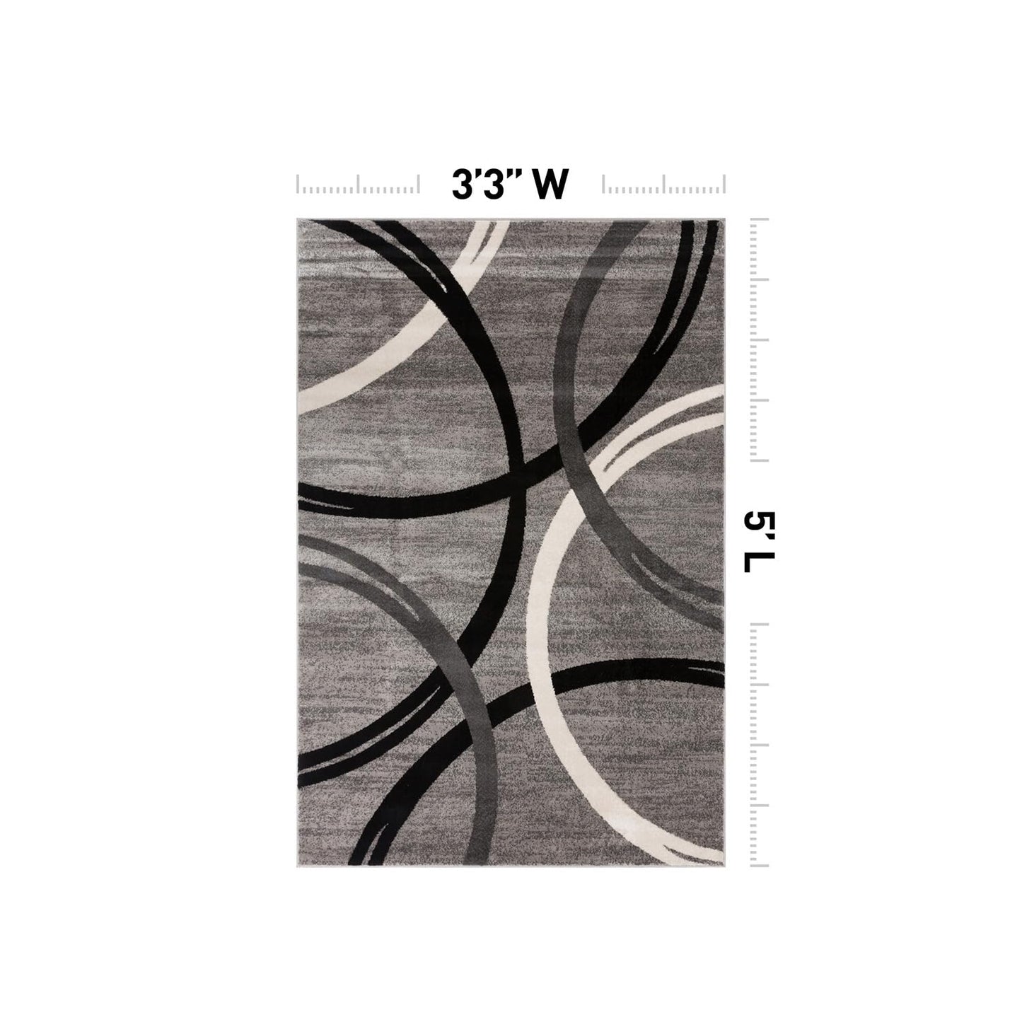 Rugshop Wavy Circles Design Area Rug, Fade-Resistant Carpet for Kitchen, Entryway, or Office, Gray, 3'3" x 5'