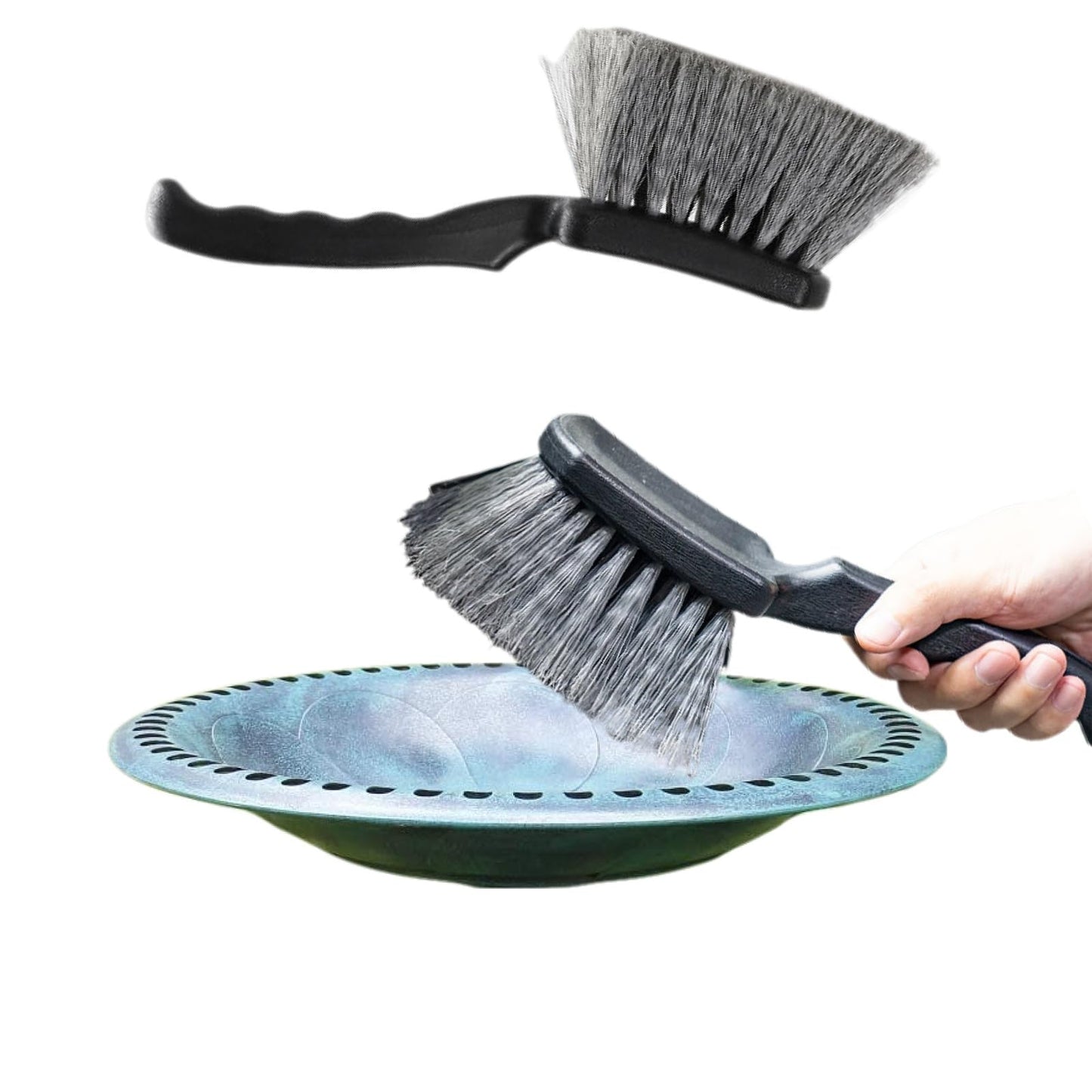 Bird Bath Brushes for Cleaning, Heavy Duty Outdoor Scrub Brush for Bird Feeders & Water Fountains, Concrete Fountain Cleaner Brush with Stiff Bristles, Safe for Birds, 9.44 Inch with Hanging Hole