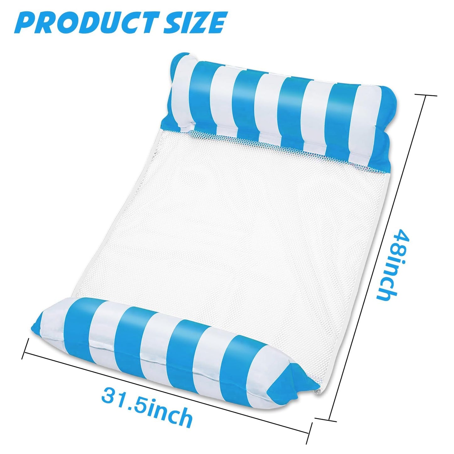 Inflatable Pool Float Hammock for Adults – 4-in-1 Floating Water Lounger with Headrest & Footrest – Portable Mesh Floatie for Pool, Beach, Lake – Blue & White Striped Water Hammock Chair