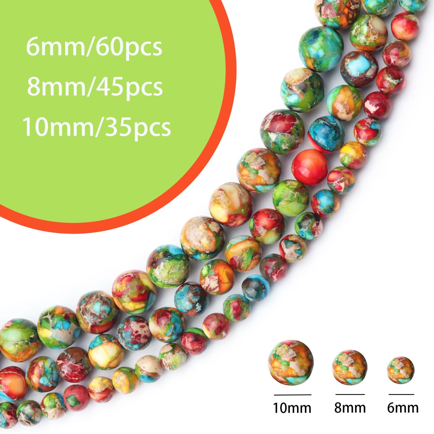 Siomia 45pcs 8mm Natural Mixed Green Imperial Jasper Gemstone Beads Energy Healing Crystal Round Loose Stone Beads for Jewelry Making, DIY Bracelets Necklaces