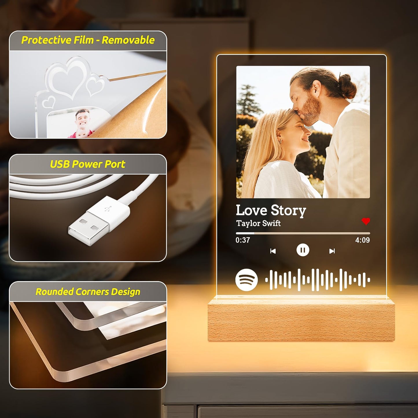 Custom Spotify Plaque, Custom Picture Frames, Personalized Acrylic Song Plaque Photo Frame, Personalized Anniversary Birthday Gifts for Women Men Her Him Girlfriend Boyfriend Couple Wife Mom Dad