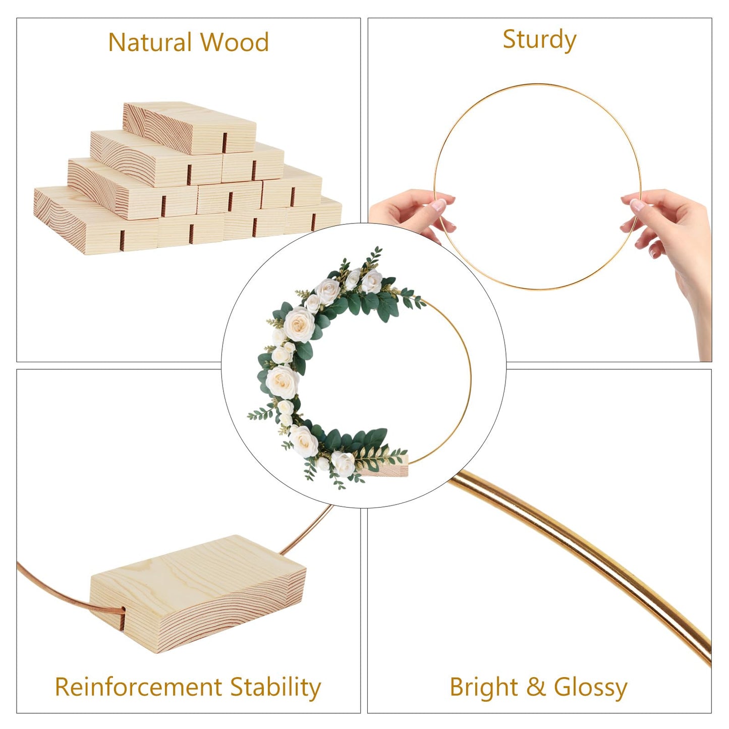 GUDELAK 12Pcs 12 Inch Floral Hoop Centerpiece Table Decorations, Metal Gold Center Pieces Decoration for Table with Wood Base, Table Centerpieces for DIY Wedding Decor Wall Hanging Crafts