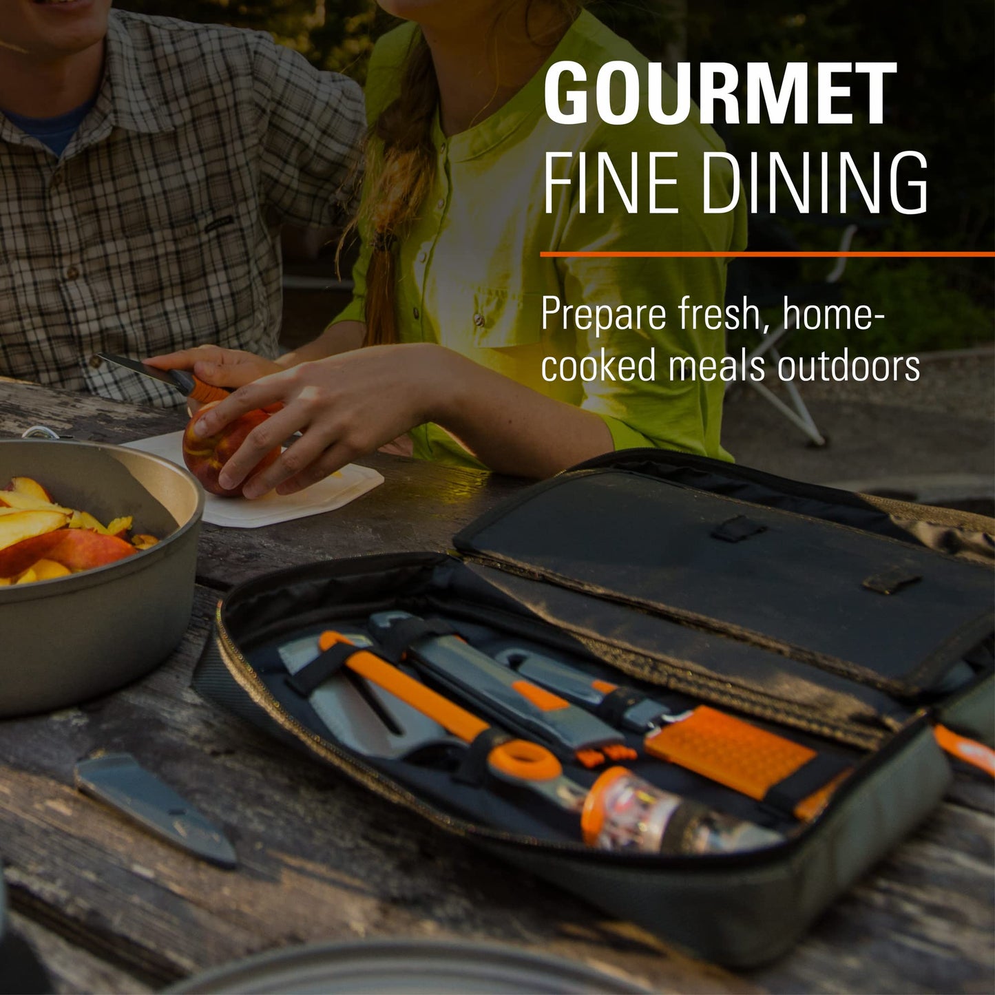 GSI Outdoors Destination Kitchen Set 24‑Piece, Full Camp Kitchen Kit, Cutlery for Persons, Pivot Tools, Spice Shakers & Carry Travel Case