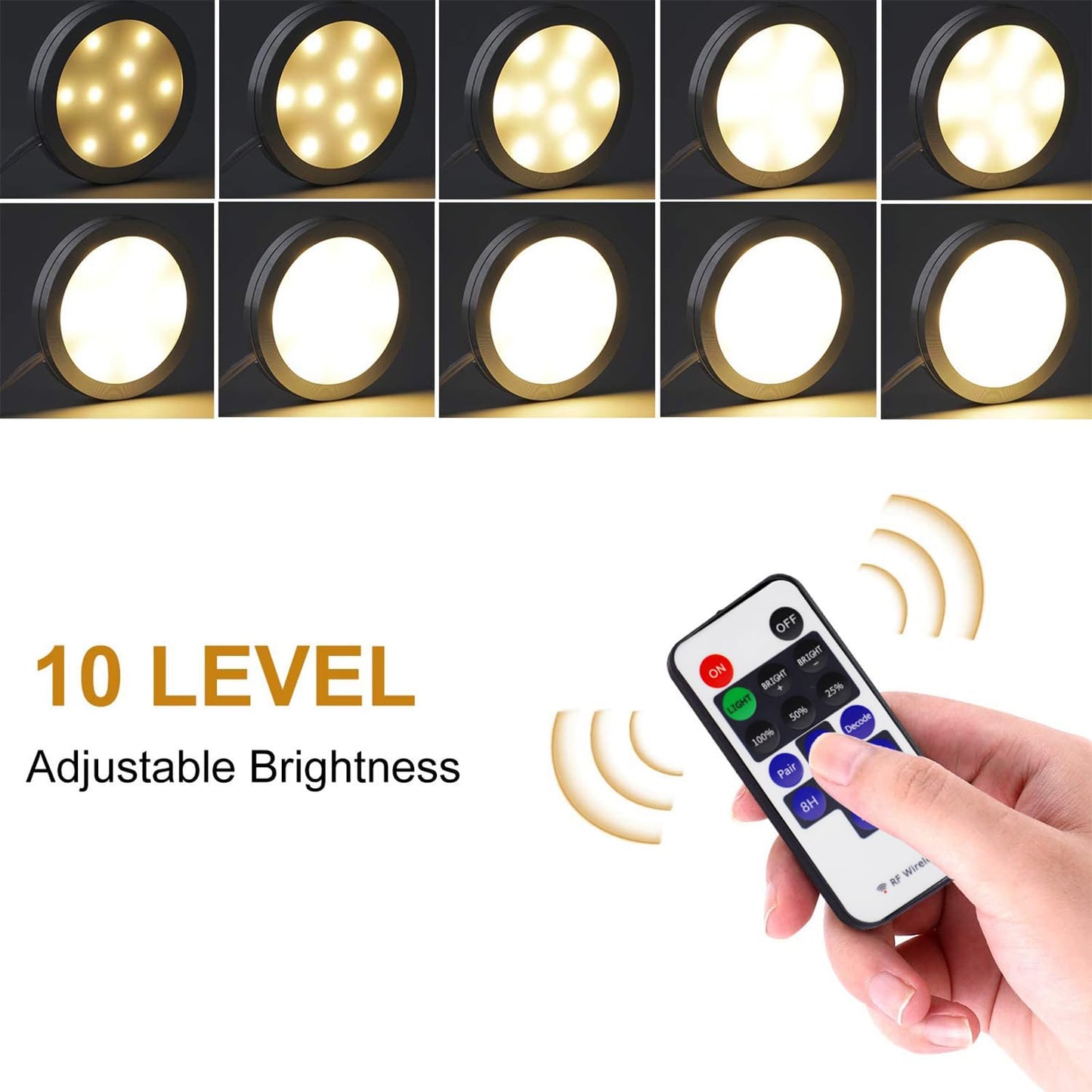 AIBOO LED Under Cabinet Lighting Kit 4 Packs 12V Low Profile Puck Lights with Dimmable Wireless RF Remote for Kitchen, Counter, Gun Safe Lighting(Warm White)