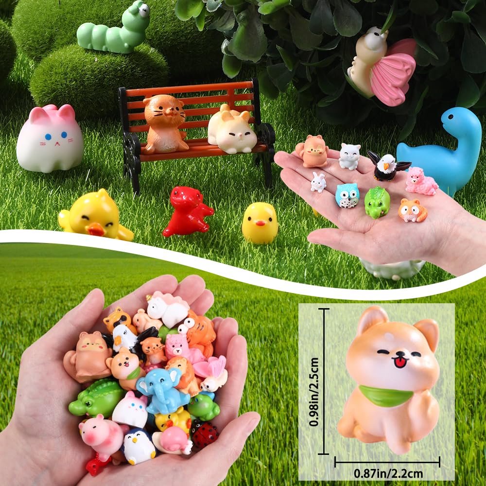 DIYDEC 50pcs Mini Resin Animal 50 Styles Tiny Resin Animals Miniature to Hide Little Small Animal Figures Bulk for Holiday Party Favors Bag Fillers Garden Dollhouse Crafts Decor