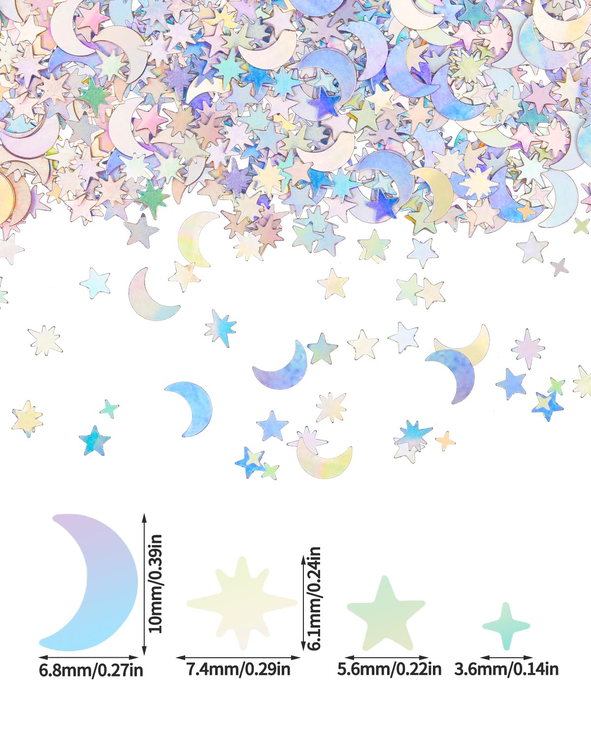 4000 Pcs Star Confetti, Glitter Confetti, Holographic Metallic Star Glitter, Holographic Moon for Party Decorations, Wedding, Birthday, Festival, DIY, Unicorn Theme, Silver, 10mm
