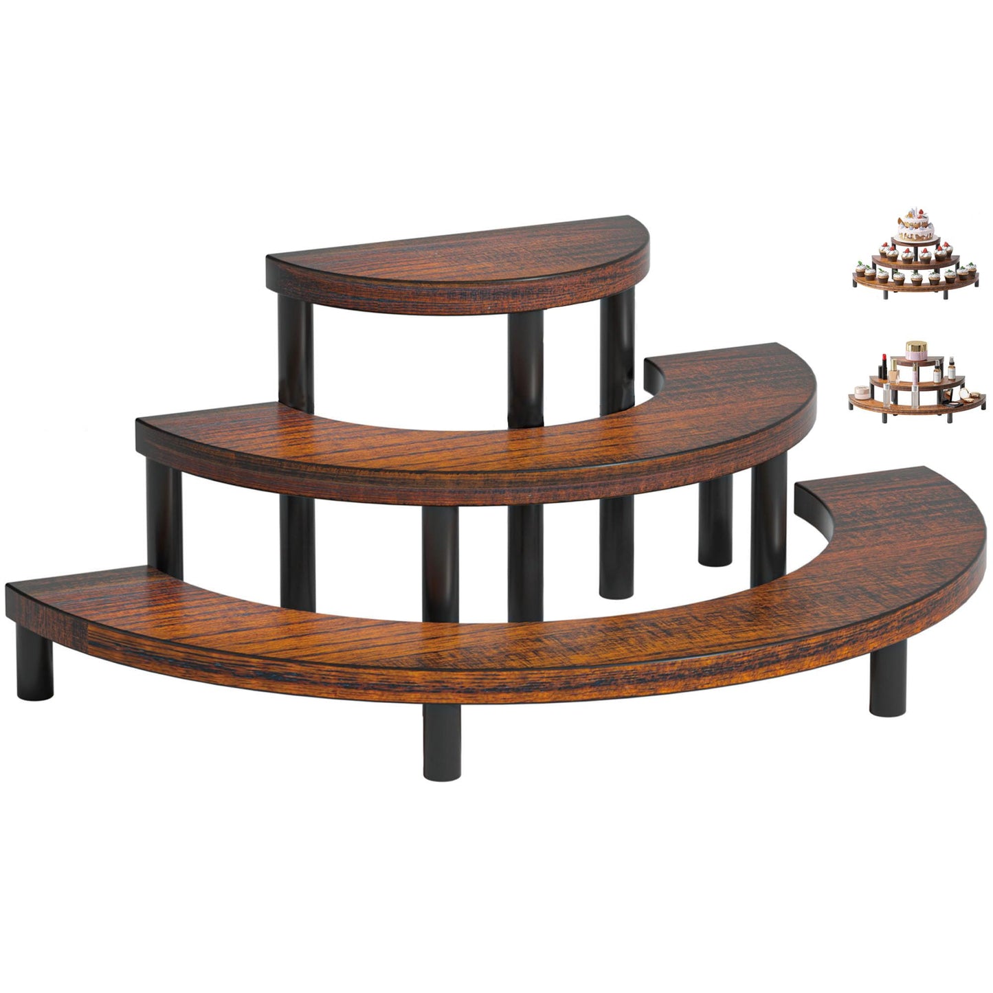 Yelinkws 3 Tier Risers Display Stand,Wooden Cupcake Holder Stand,Rustic Cologne and Perfume Organizer for Women,Dessert Table Display Set for Party (Brown)