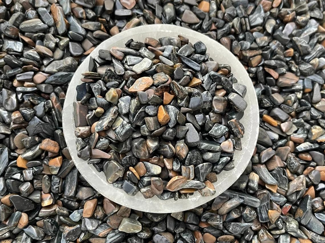 Indian Consigners Natural Crushed Polished Tumbled Gem Stone Chips, Decoration & Healing Crystals (Blue Tiger)