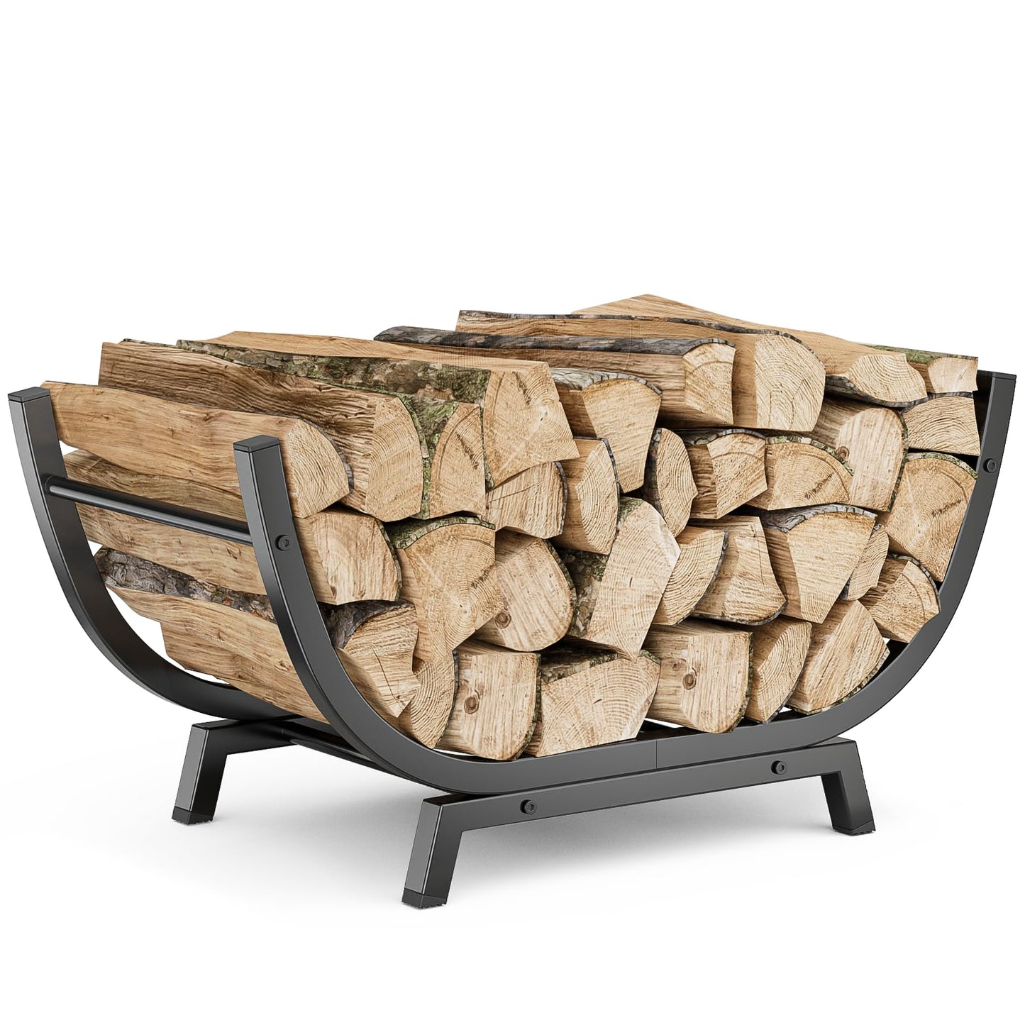 Venkuber Firewood Rack - 25 inch Outdoor Indoor Metal Firewood Holder With Thickened Trapezoid Base-Double Coated Waterproof Rustproof Fireplace Firewood Stand, Black