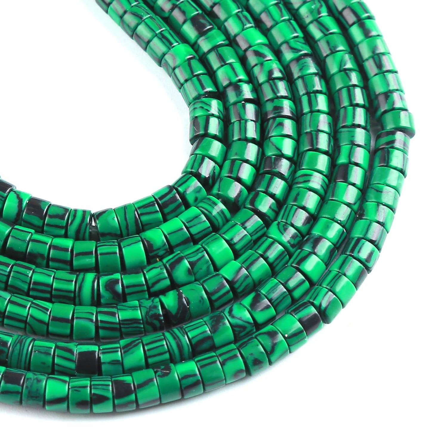 150pcs 2x4mm Green Malachite Tube Shape Beads Loose Flat Round Cylinder Flat Spacer Green Stone Beads for Bracelet Earrings Jewelry Making