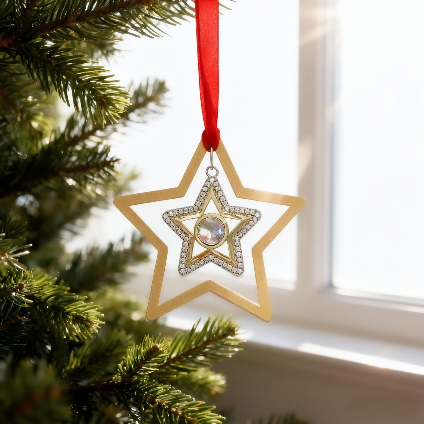 Set of 3 Christmas Hanging Ornaments - Silver Snowflake Star Pawprint Christmas Tree Decor for Xmas Tree Gift Decorative Hanging Ornaments Hanging Pendants (3, Golden Star)