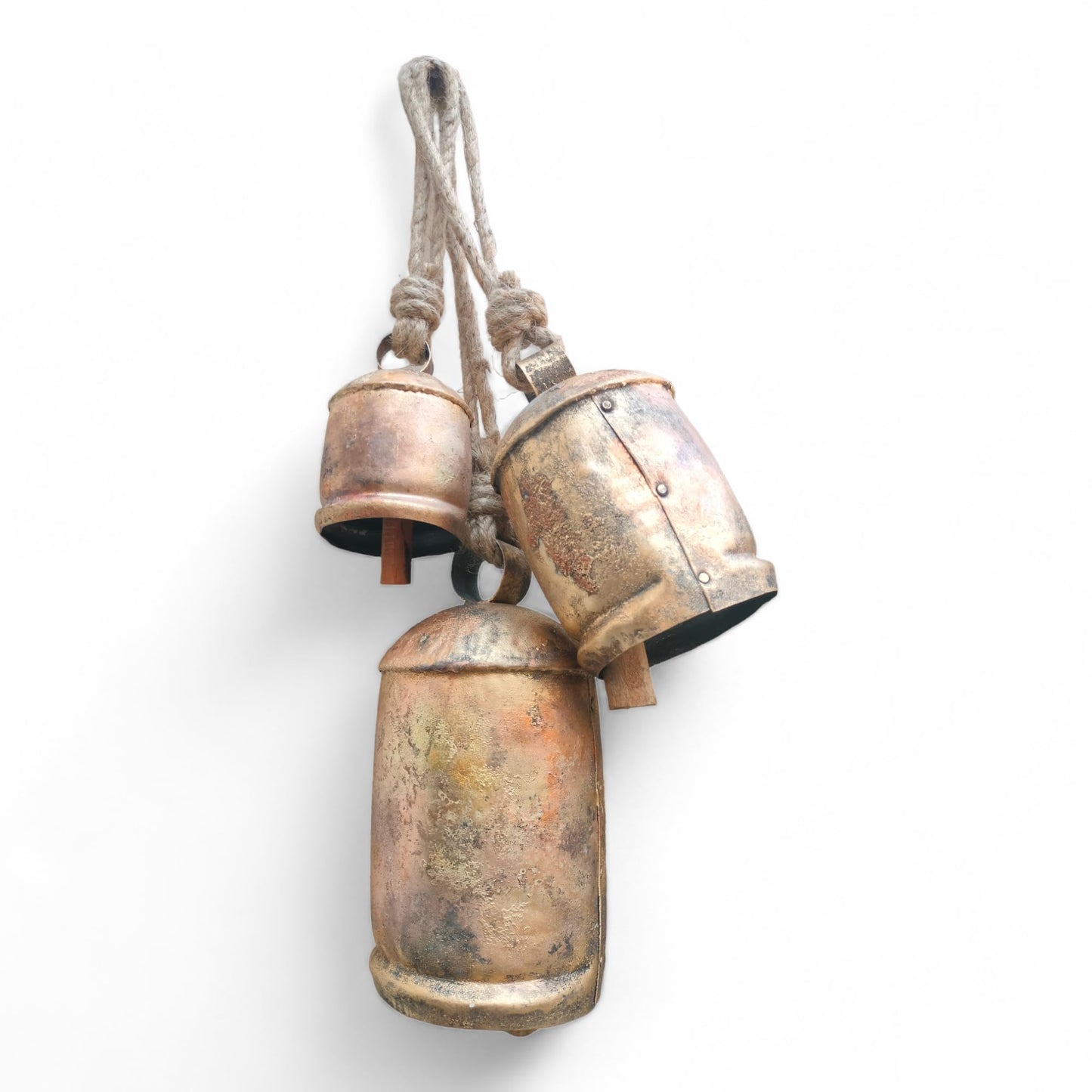 Siddhivinayak Overseas Set of 3 Metal Christmas Bells for Decoration Rustic Brass Gold Large Bell Cow Hanging