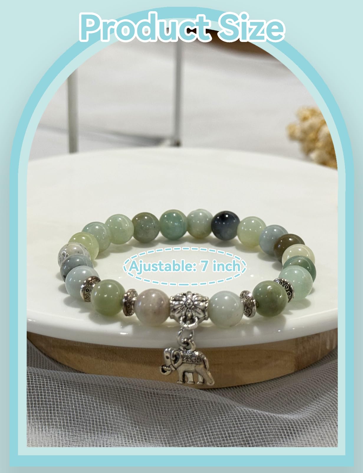 Elephant Gifts for Women, Motivational Gifts for Mom, Mothers Day Elephant Bracelet, Strength Bracelets for Women Her, Anxiety Bracelet, 8 mm Stretch Natural Stone Beaded Bracelets, Mother Day Gift, Lime Green