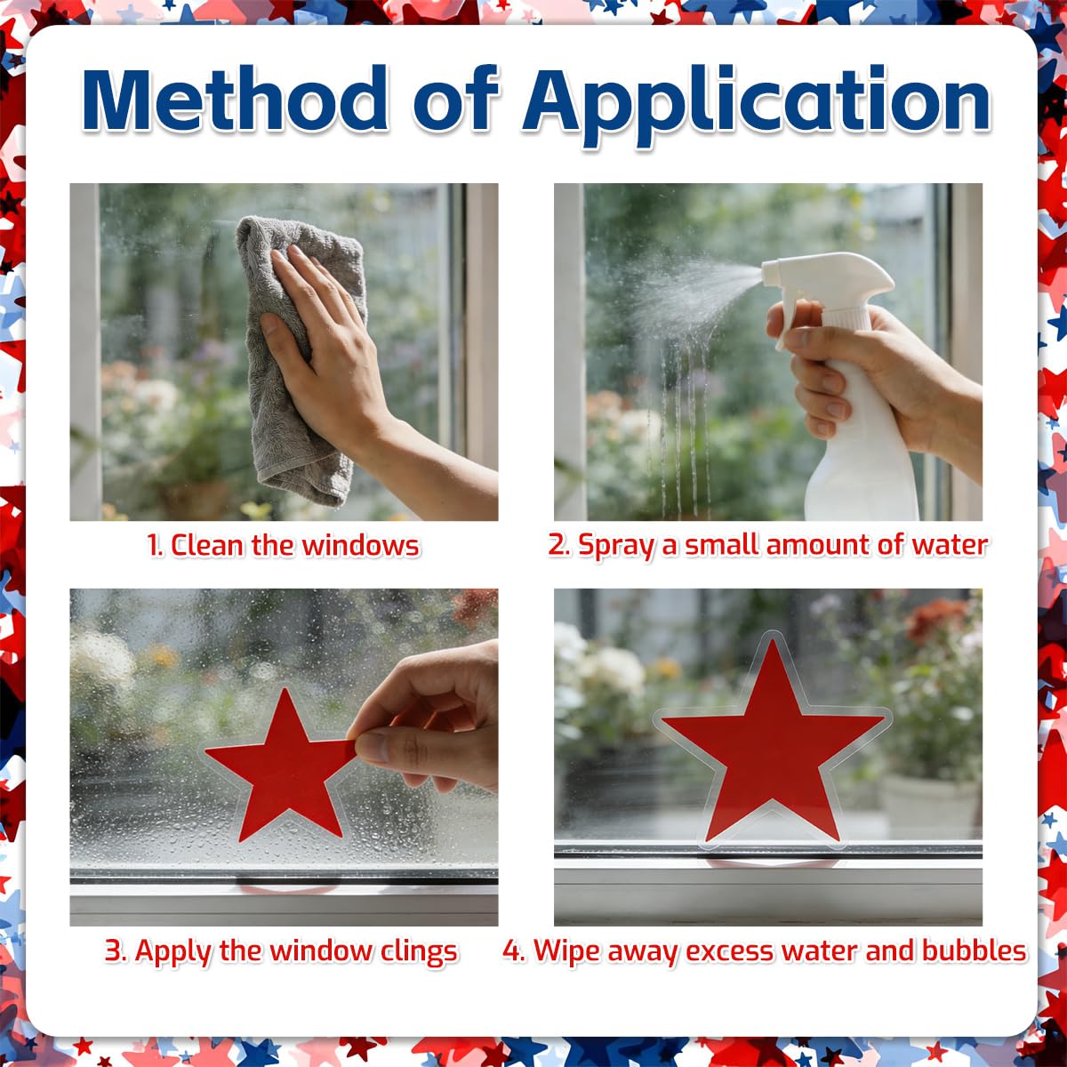 9 Sheets 4th of July Window Clings Decorations, 138PCS Patriotic Window Stickers Double-Sided Window Decals, Red White Blue Star Heart, USA Independence Day Memorial Day Decor for Home Office Glass