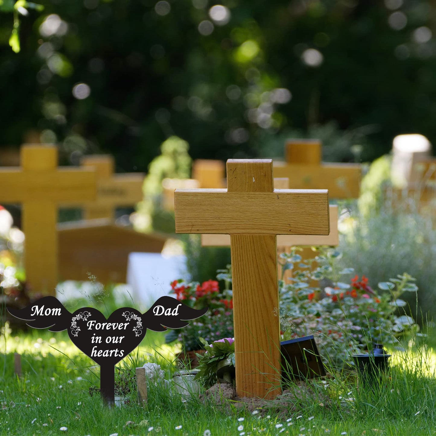 Wesiti Memorial Stakes Cemetery Grave Plaque Stake Markers Memorial Garden Wing Sign Remembrance Plaque Waterproof Sympathy Grave for Loss of Cemetery Decoration (Parents)