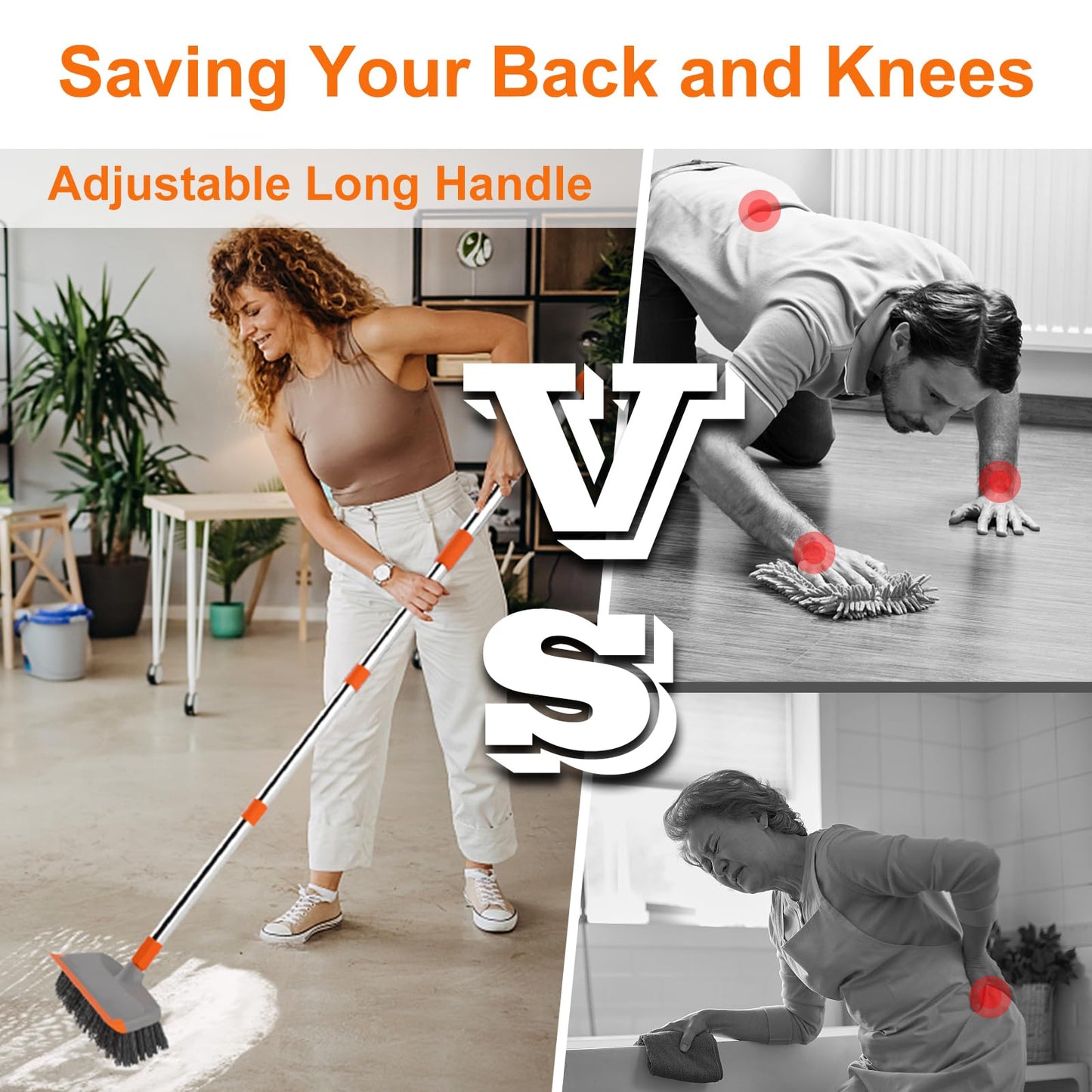 BITOPE Deck Scrub Brush with Long Handle, Heavy Duty Floor Cleaning Scrubber with Stiff Bristles Garage Concrete Cleaner Tool for Cleaning Tile Patio Outdoor Porch Indoor Kitchen Shower Bathroom
